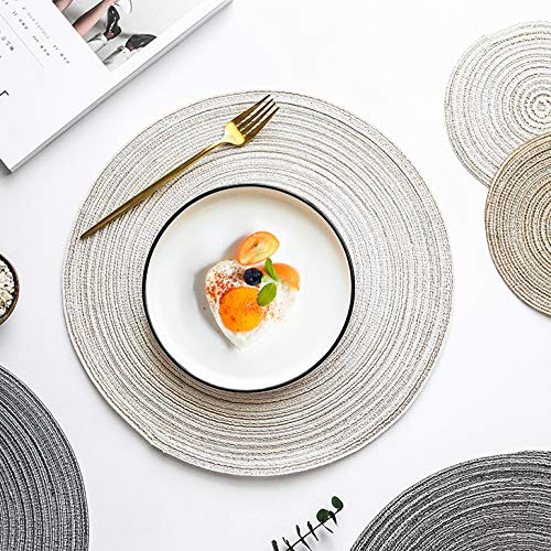 15 Inch Round Woven Placemats Set of 6 - Rustic Beige Linen Braided Table Mats for Dining, Farmhouse & Boho Style Kitchen Decor - Perfect for Dinner Parties, Holiday Gatherings & Everyday Use