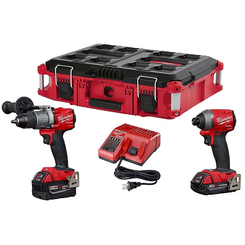 M18 FUEL 18V Brushless Cordless Hammer Drill/Impact Driver Combo Kit with PACKOUT Case - Powerful Lithium-Ion Battery, Ideal for Construction, DIY Projects & Professional Use
