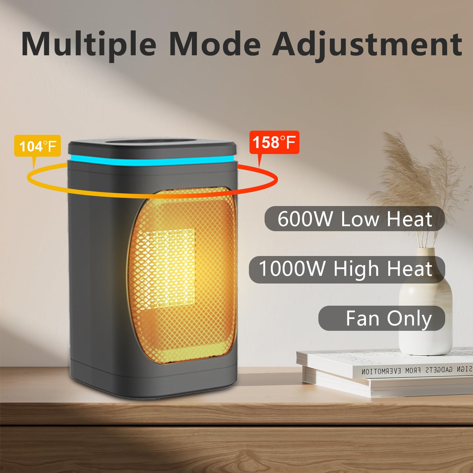 Freeice 1000W Portable PTC Space Heater with Remote Control - Fast Heating Electric Heater with Timer, Digital Display & Overheat Protection - Energy Efficient Indoor Heater for Bedroom, Home Office & Small Spaces - Warm & Cozy Winter Heating Solution
