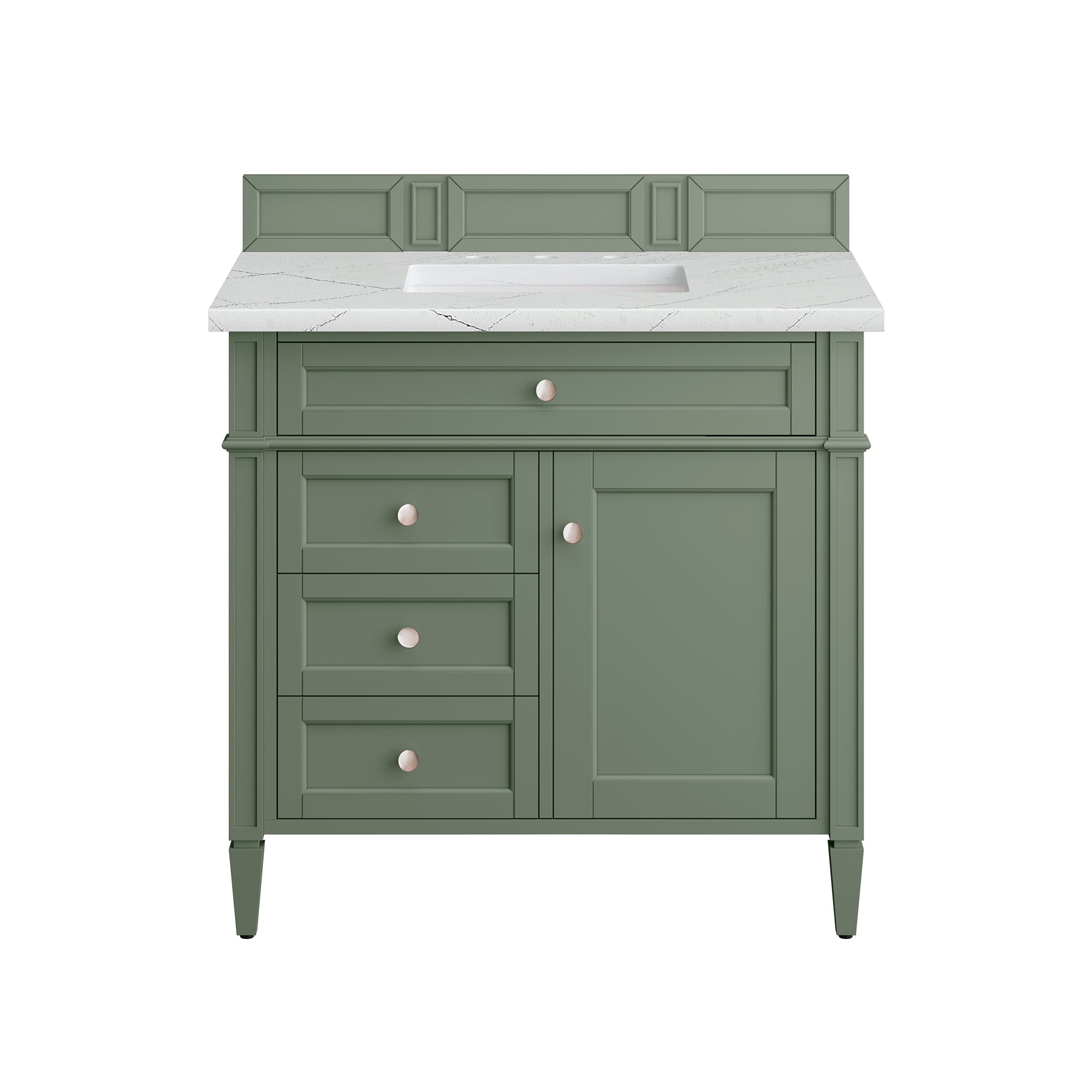 Brittany 36 Inch Single Bathroom Vanity with Smokey Celadon Finish & 3CM Ethereal Noctis Quartz Top - Perfect for Modern Master Bathrooms & Powder Rooms