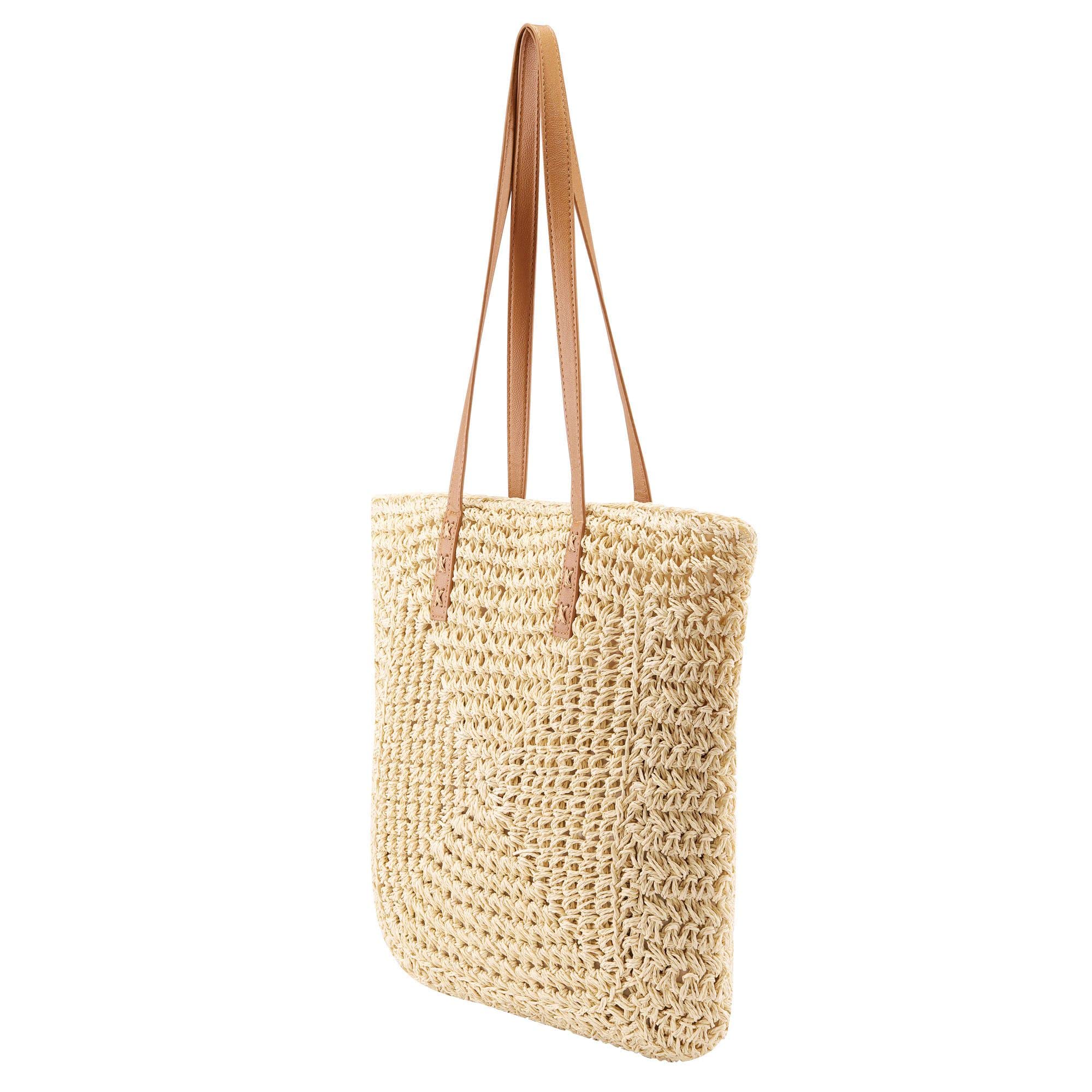 Ayliss Women's Straw Woven Tote Shoulder Bag - Handmade Beach Bag for Summer, Vacation & Travel - Perfect for Casual Outings, Shopping & Beach Getaways
