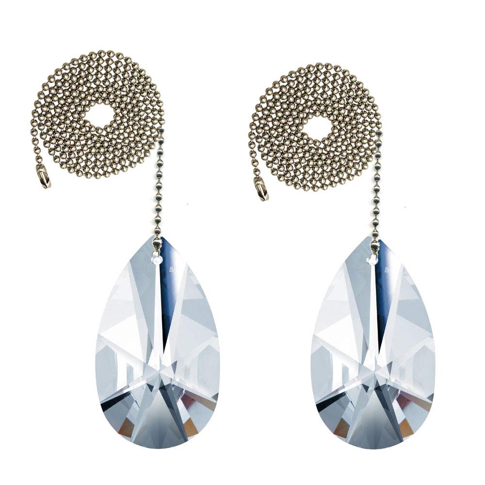2-Pack Swarovski Crystal Ceiling Fan Pull Chain - 2 Inch Clear Modern Almond Prisms for Home Decor, Bedroom & Living Room Fan Accessories