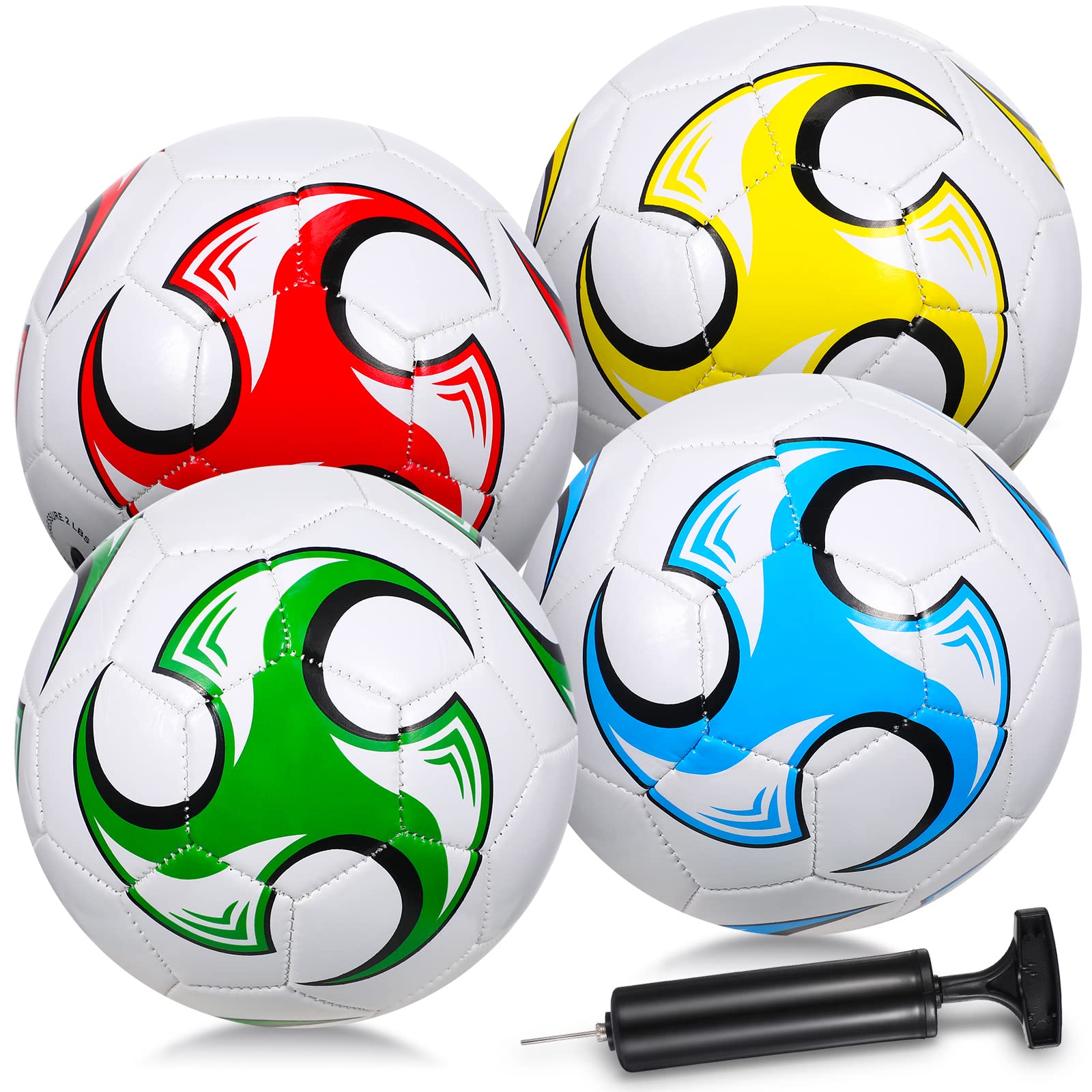 Shappy 4-Pack Size 3 Soccer Balls with Air Pump - Mini Training Soccer Balls for Kids, Outdoor Sports Practice, Birthday Gifts & Backyard Games - Perfect for Youth Training, Team Sports & Family Fun Activities