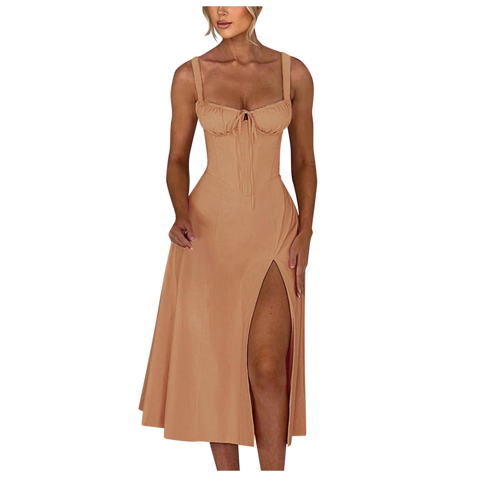PTOLOCIF Women's Sexy Summer Sundress 2025 - Spaghetti Strap Sleeveless Low Cut Maxi Dress for Beach, Party & Vacation | Flowy Boho Chic Dress for Outdoor Events, Date Night & Tropical Getaways