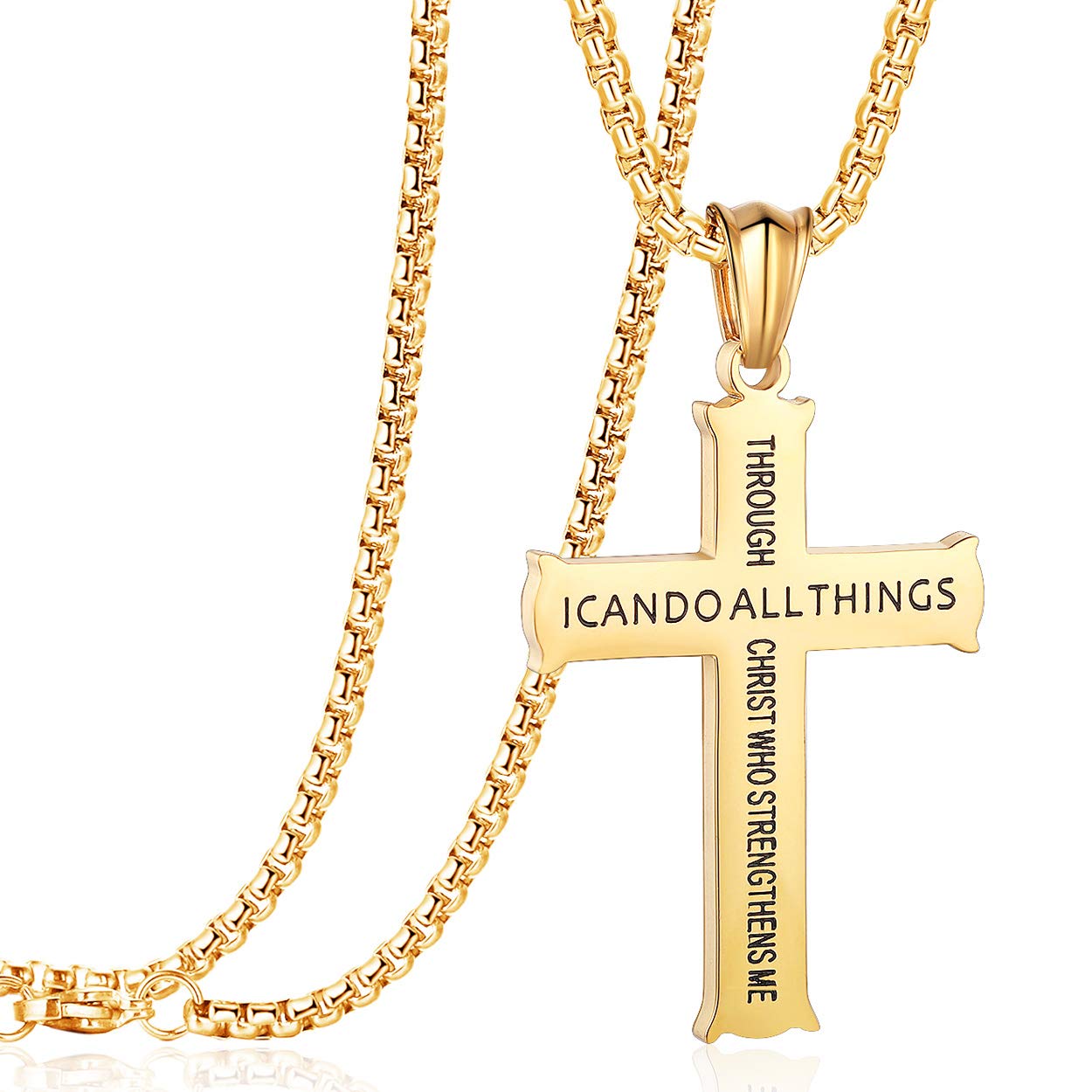 Philippians 4:13 Cross Pendant Necklace - Stainless Steel Bible Verse Jewelry for Strength & Faith