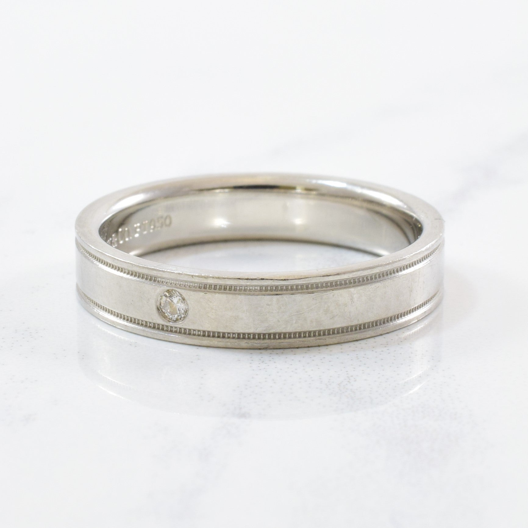Tiffany & Co. Essential Double Milgrain Ring - 0.01ct Diamond Ring for Women, Size 7.5, Sterling Silver, Elegant Wedding Band, Anniversary Gift, Perfect for Engagements & Special Occasions