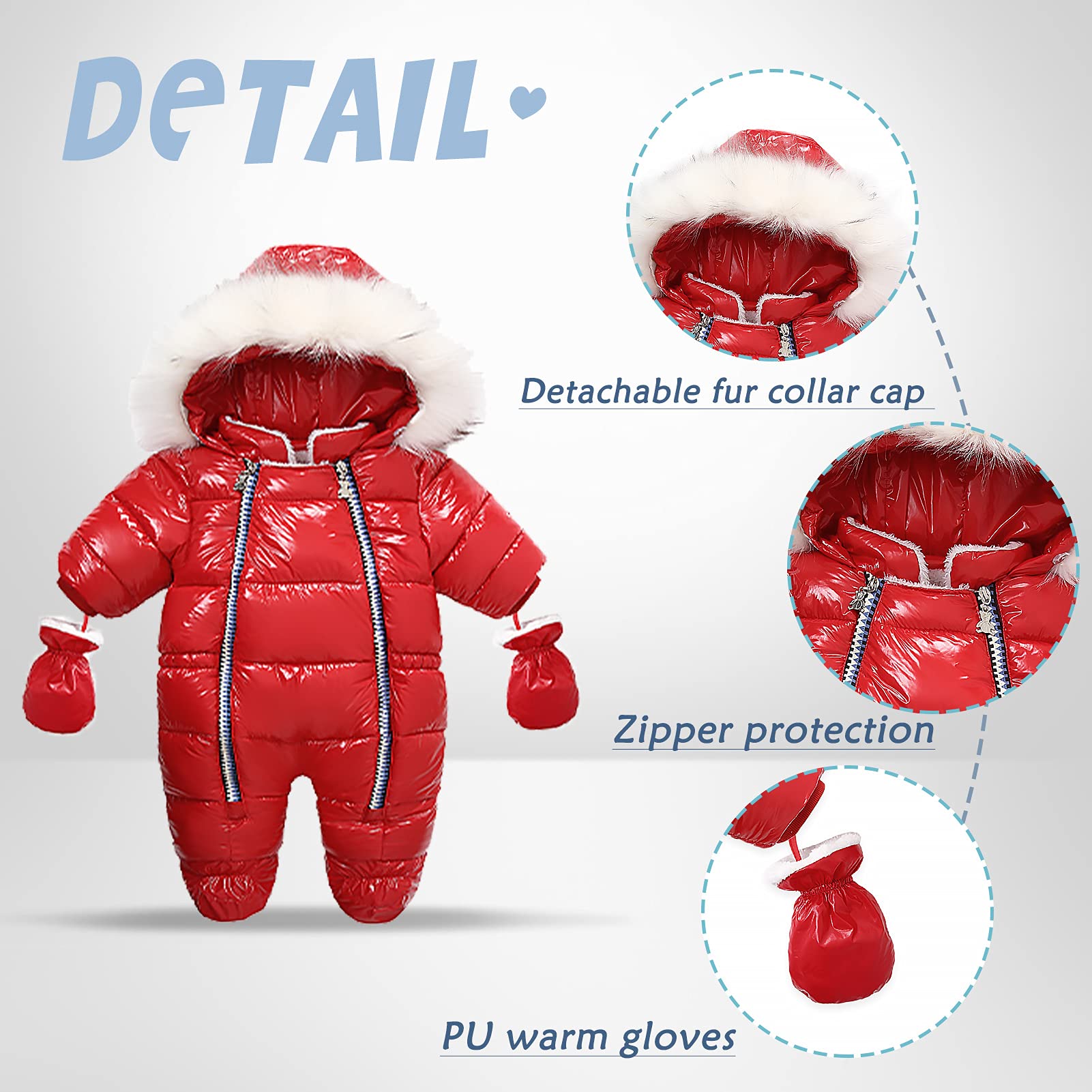 Happy Cherry Baby Winter Fleece Down Romper Jacket - Warm Thick Padded Snowsuit for Infants & Toddlers - Perfect for Cold Weather, Outdoor Play & Winter Adventures