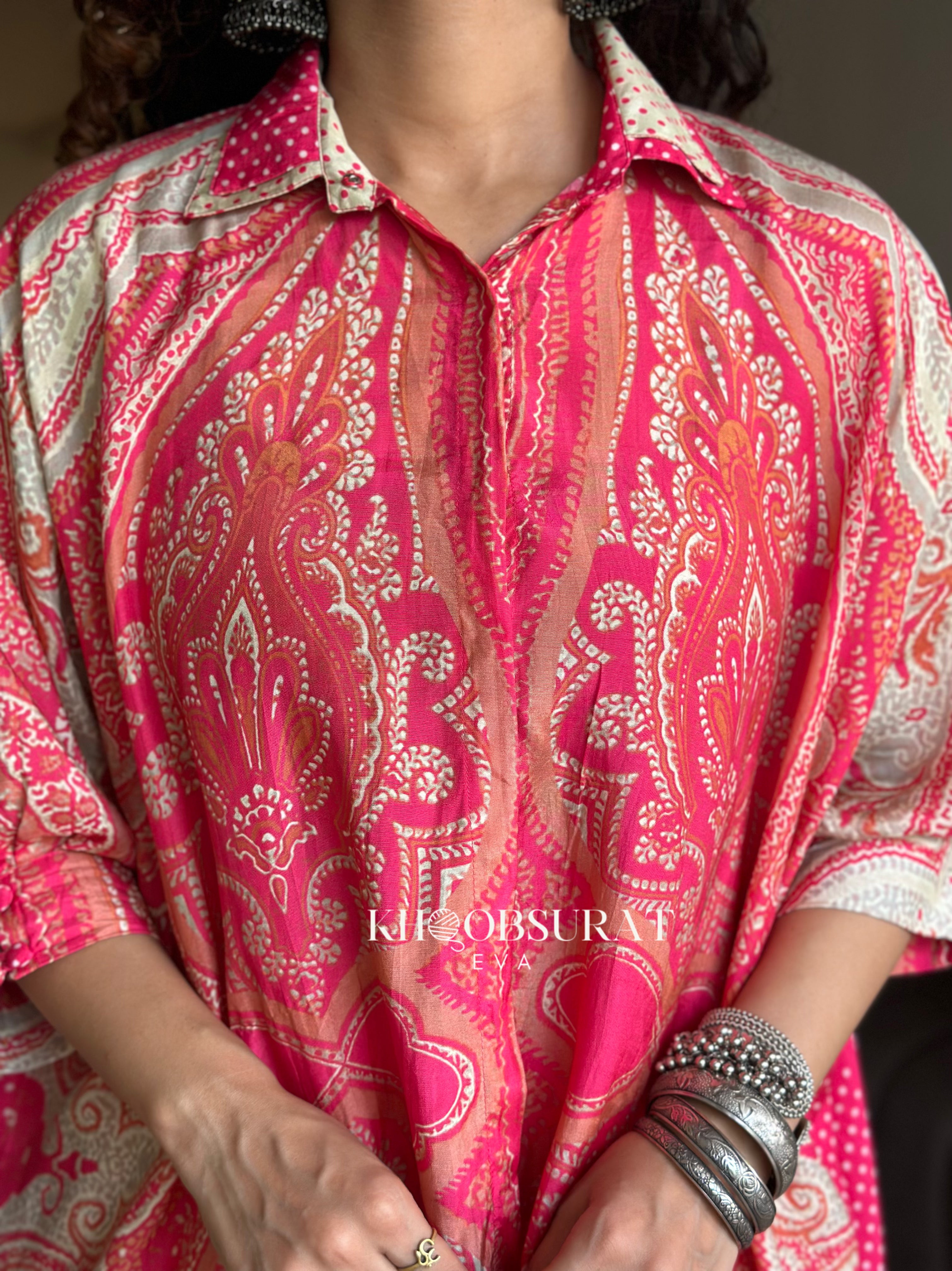 Stylish Pink Kaftan Coord Set for Women - Boho Chic Beach Cover Up & Summer Party Outfit