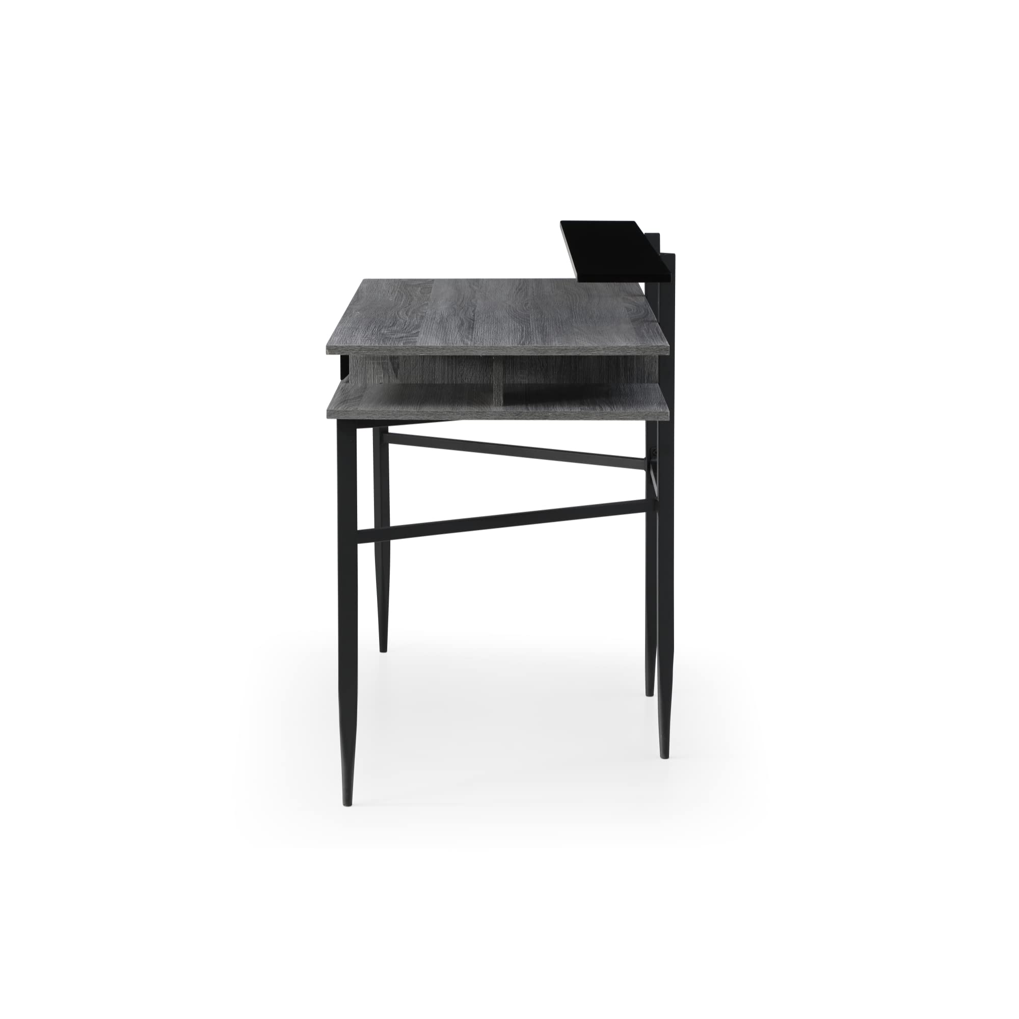 Laurel Office Desk with 1 Drawer, Side Storage & Top Shelves - Rectangular, Grey/Black - Perfect for Home Office, Study Room & Small Workspace