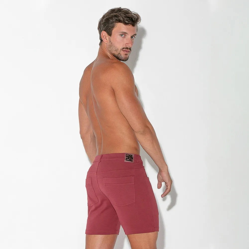 Code 22 Slim Fit 5-Pocket Stretch Shorts for Men - Burgundy (9712) | Comfortable Casual Wear for Gym, Running & Everyday Activities
