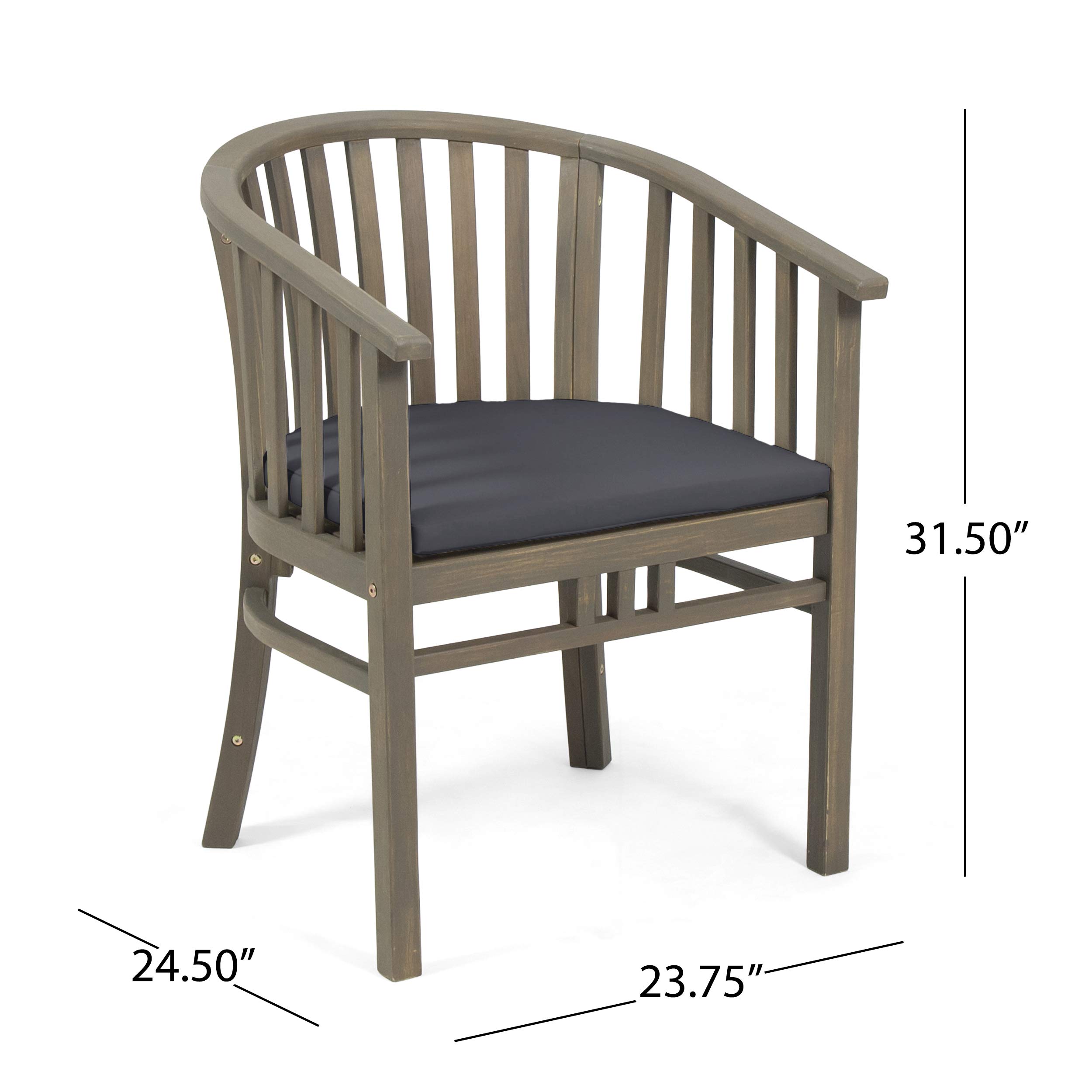 Nola Outdoor Wooden Dining Chairs Set of 2 with Cushions - Dark Gray & Gray Patio Furniture for Garden, Deck, or Backyard Dining