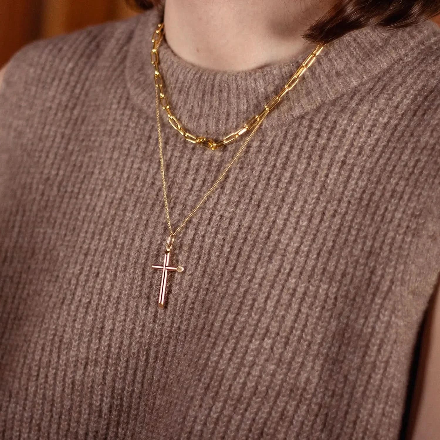 Large Solid Gold Cross Necklace for Women & Men - 18K Gold Plated Religious Jewelry - Perfect for Church, Weddings & Everyday Wear