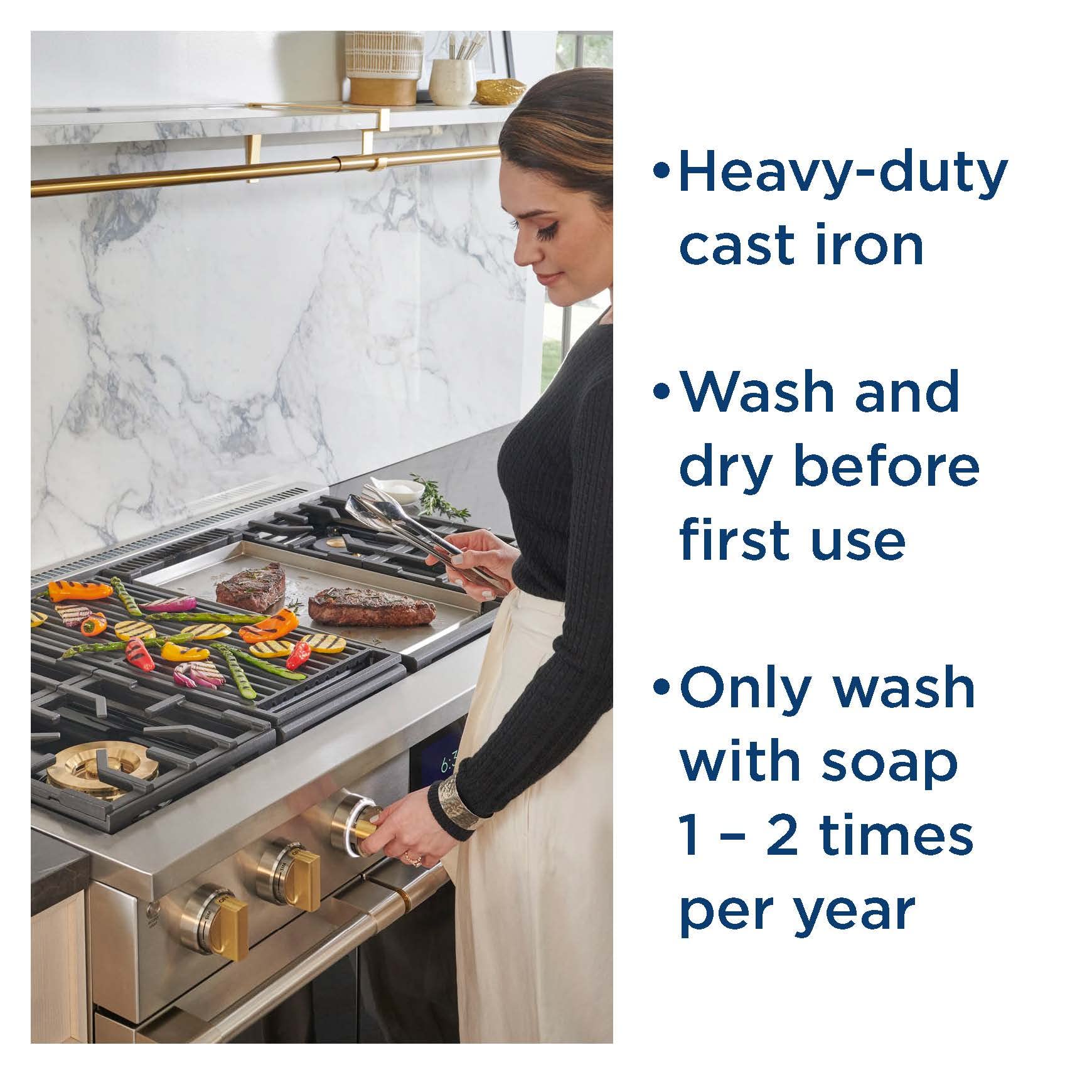 Reversible Cast Iron Griddle Grill Combo - WB31X24998 - Heavy Duty Cooking Pan for Stovetop, Grill & Camping - Perfect for Pancakes, Burgers & Outdoor BBQ