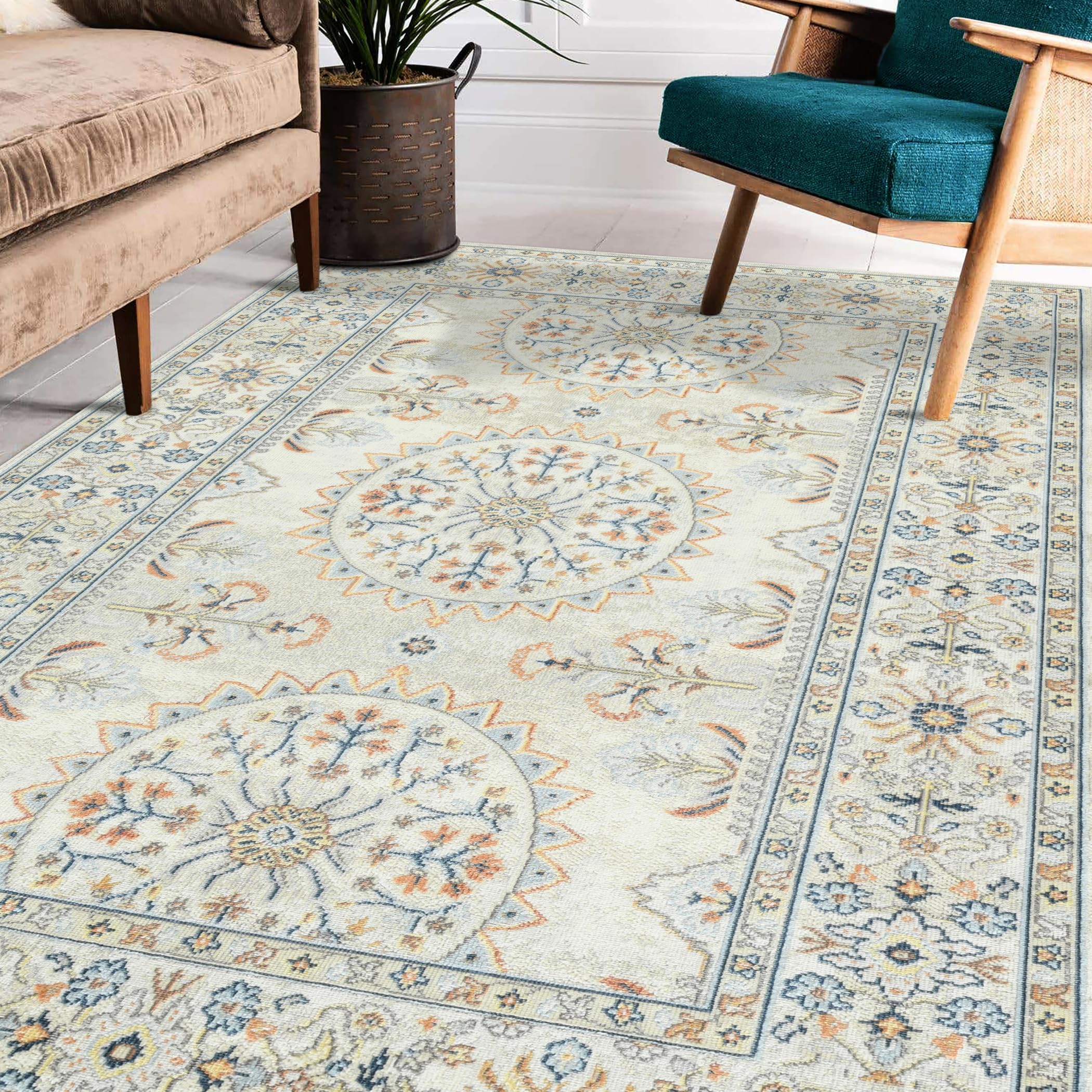AMER Rugs Bohemian Marco Collection 5x8 Indoor/Outdoor Area Rug - Beige Bohemian Style Rug for Living Room, Bedroom, Dining & Kitchen | Perfect for Boho Chic Home Decor & Patio Use