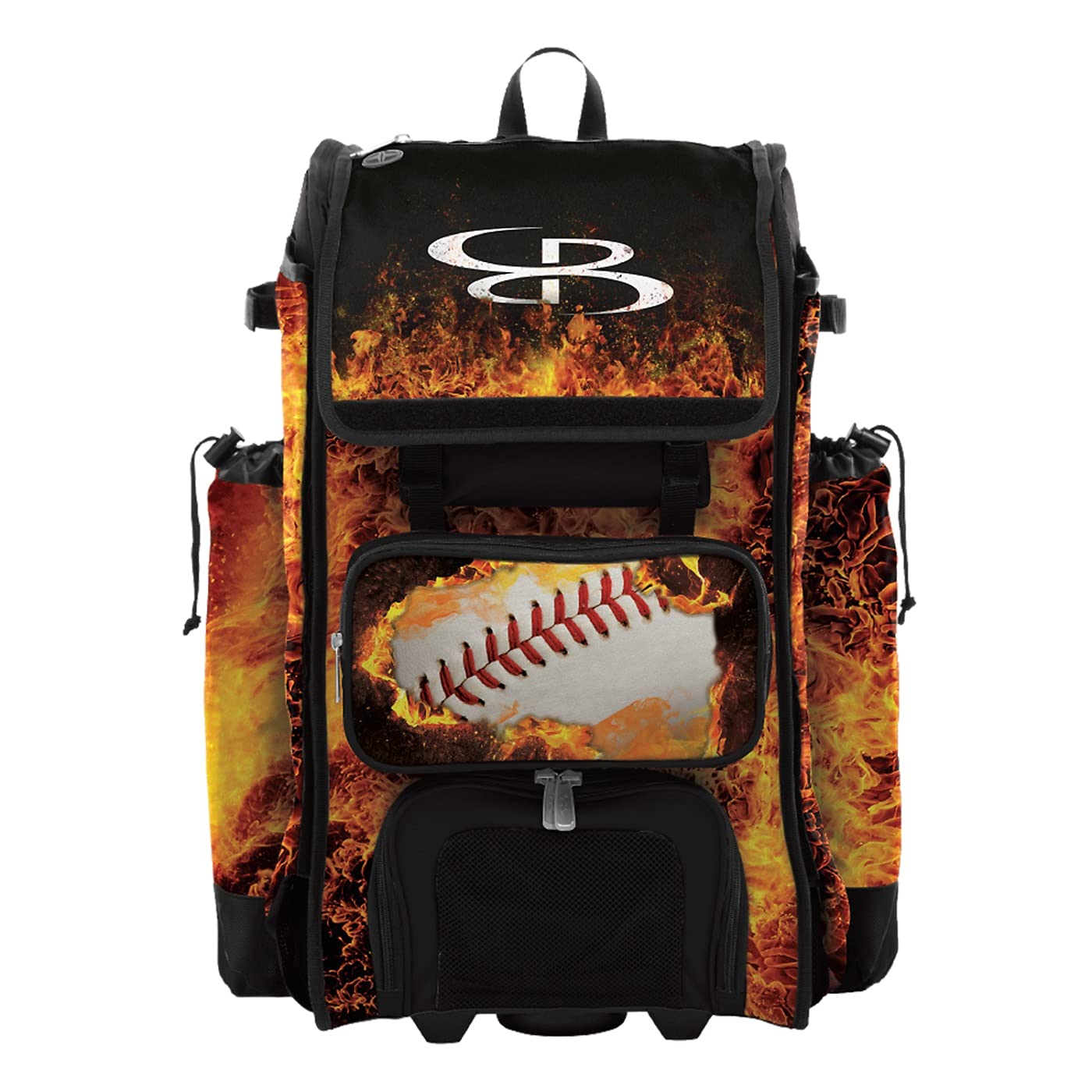 Boombah Catchers Superpack Hybrid Rolling Bat Bag - Fireball Black/Orange/White - Wheeled & Backpack Baseball Equipment for Travel & Games | Perfect for Baseball Players, Coaches & Teams