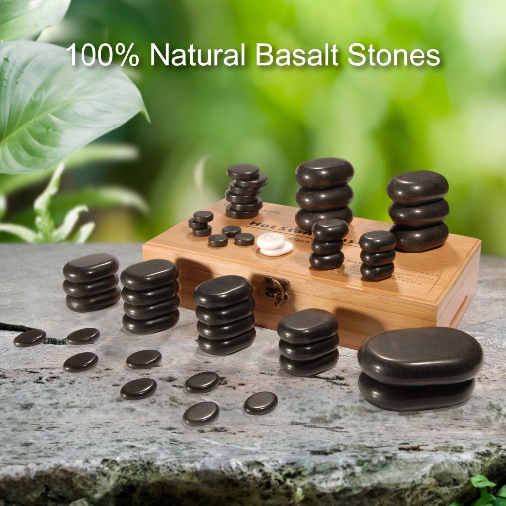 Premium 50-Piece Hot & Cold Stone Massage Therapy Kit - Natural Black Lava Basalt & White Marble Stones for Relaxation, Spa, Professional Use - Perfect for Full Body Massage, Stress Relief & Muscle Therapy
