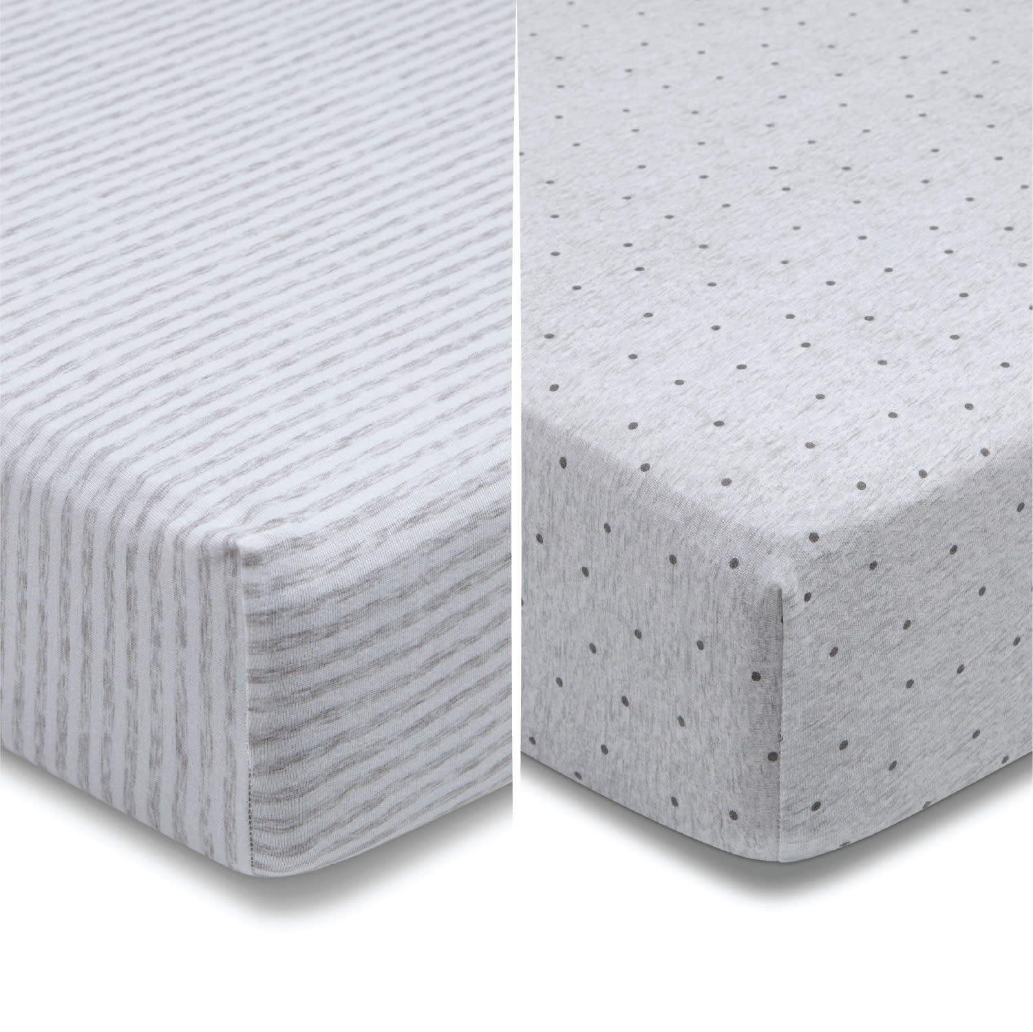 Organic Cotton Baby Crib Sheets 2-Pack - Soft Grey Dots & Stripes Design for Nursery Bedding | Safe & Breathable for Newborns & Toddlers | Perfect for Daycare, Home Nursery & Travel Cribs