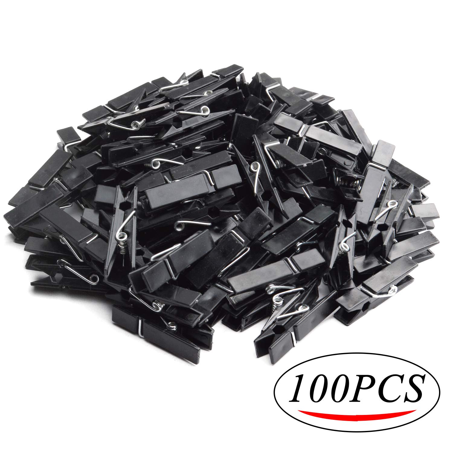 BronaGrand 100pcs Mini Plastic Clips - Small Black Clothes Pins for Photos, Pictures, Paper, Socks | Office, Home, Arts & Crafts, DIY Decoration (35x7x10mm) | Perfect for Scrapbooking, Bulletin Boards & Laundry Organization