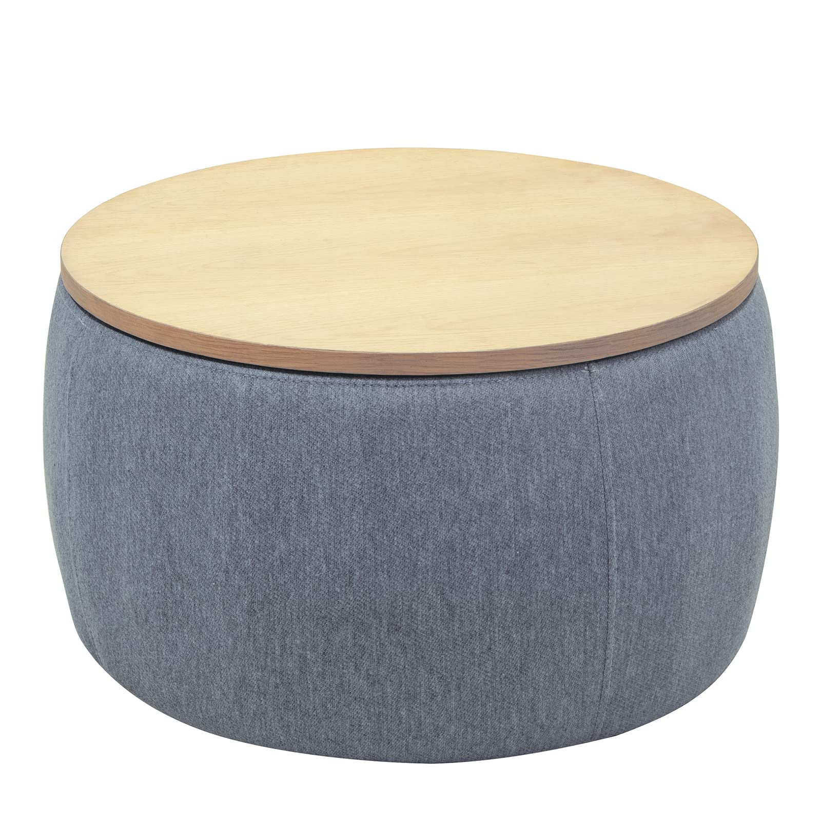 Round Coffee Table with Storage - Multifunctional Ottoman for Small Spaces, Works as End Table & Dining Table (Grey) - Perfect for Living Room, Bedroom & Studio Apartments