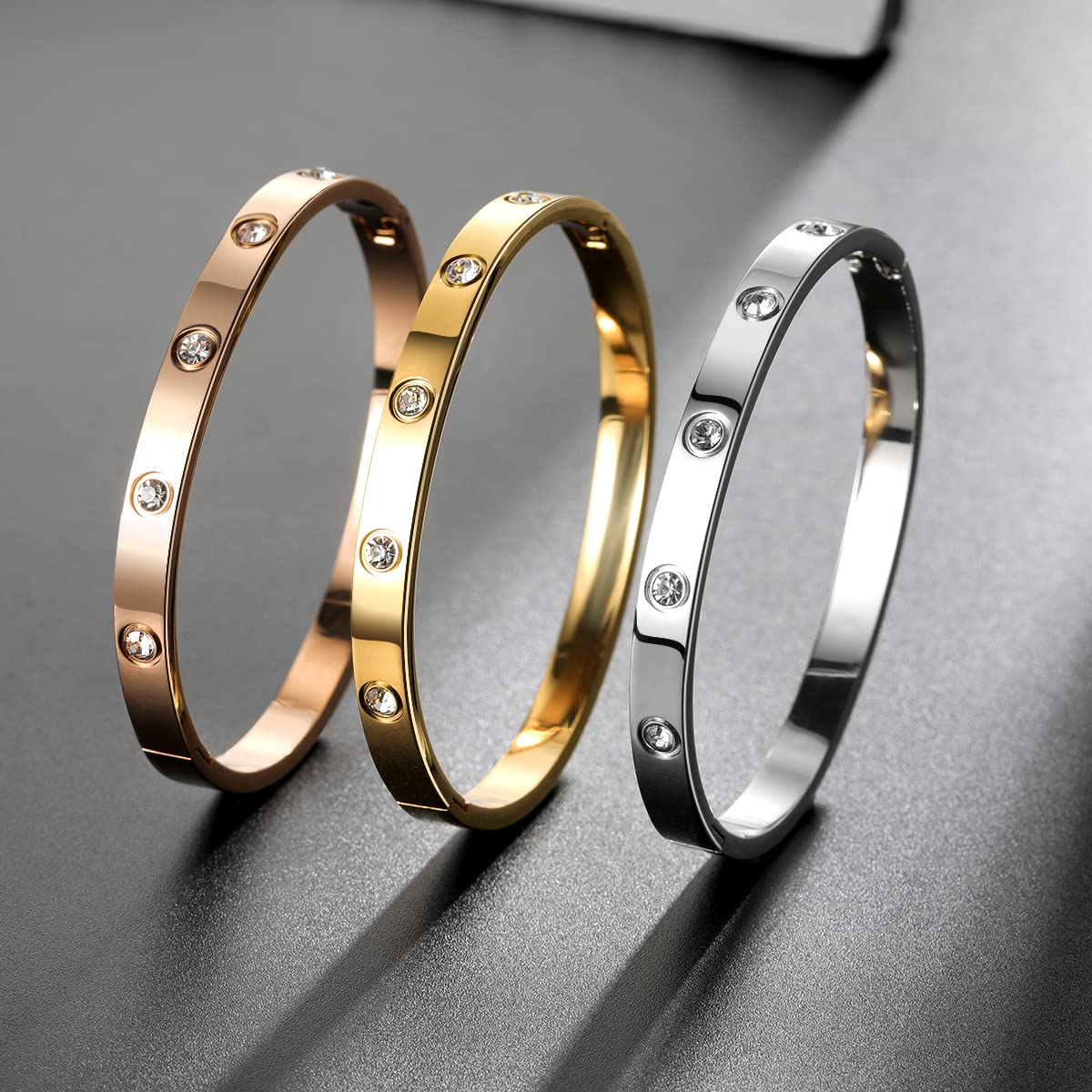 Elegant Gold Bracelets for Women - Friendship & Love Bangle Bracelet with Cubic Zirconia, Stainless Steel Jewelry - Perfect Birthday Gifts, Stocking Stuffers & Everyday Wear Accessories for Her