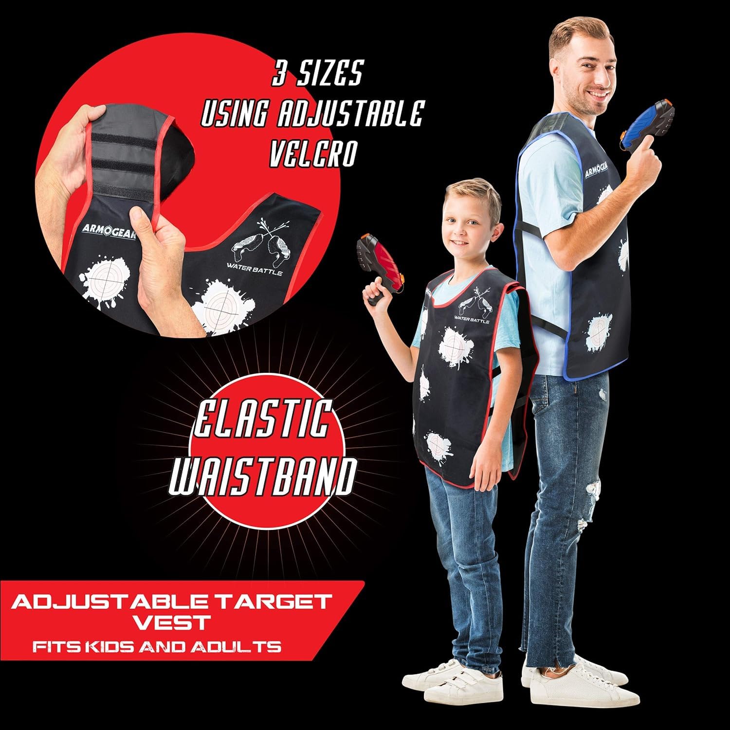 ArmoGear Water Target Vests & Guns - Outdoor Summer Toys for Kids 8+ | Backyard Water Play Fun