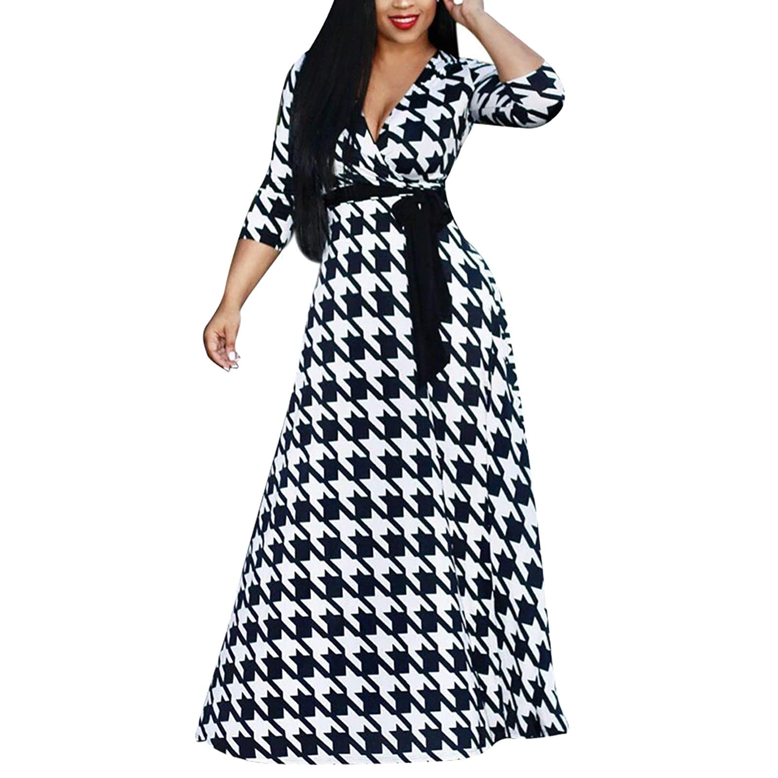 Women's Sexy Black Wrap Dress with V-Neck & Lace Detail - Slim Fit Printed Long Dress for Evening Party, Date Night & Special Occasions