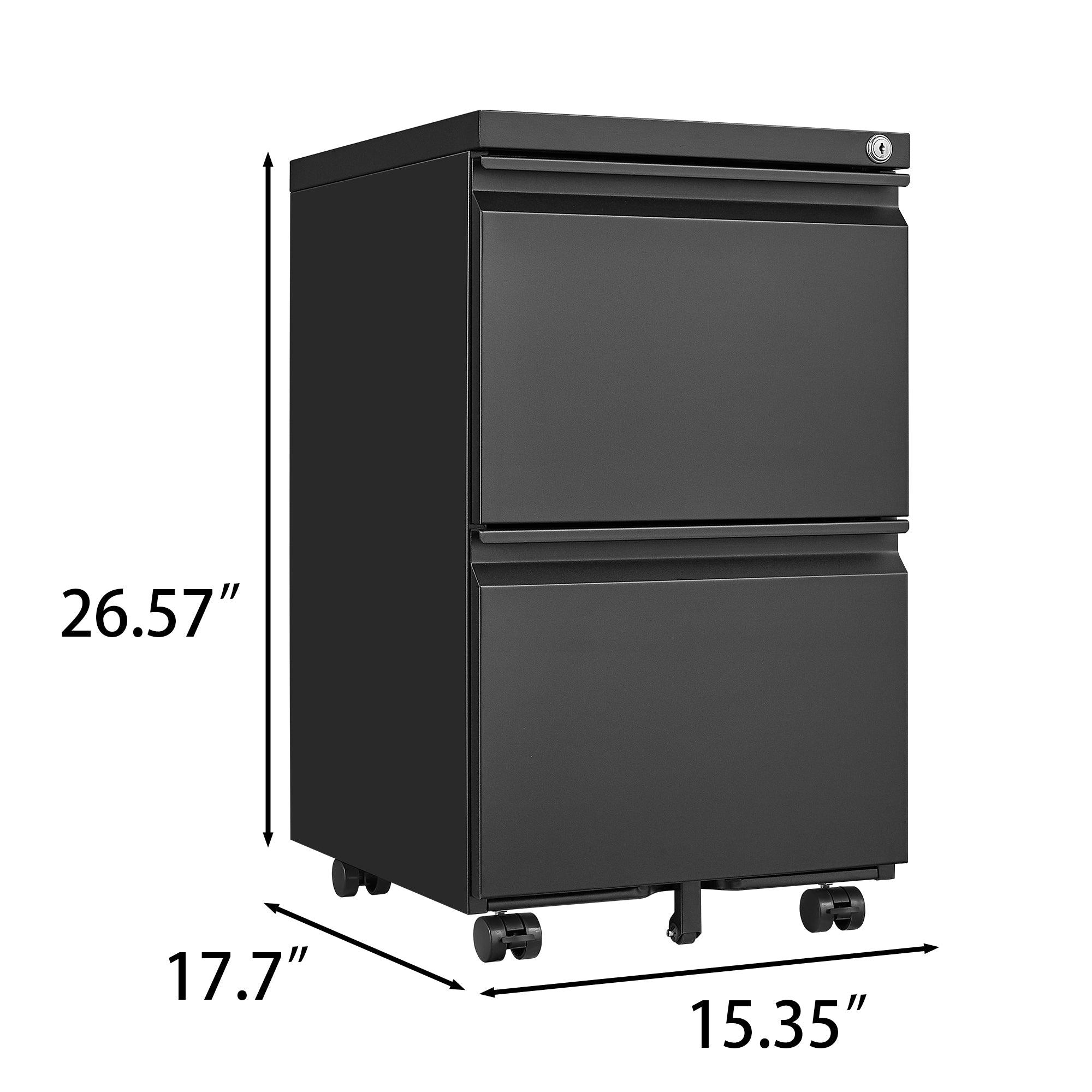 2 Drawer Locking File Cabinet - Metal Under Desk Rolling Storage for Letter, Legal & A4 Documents | Home Office Organization | Mobile Filing Cabinet with Wheels (Black, Assembly Required) | Perfect for Small Spaces & Office Document Storage