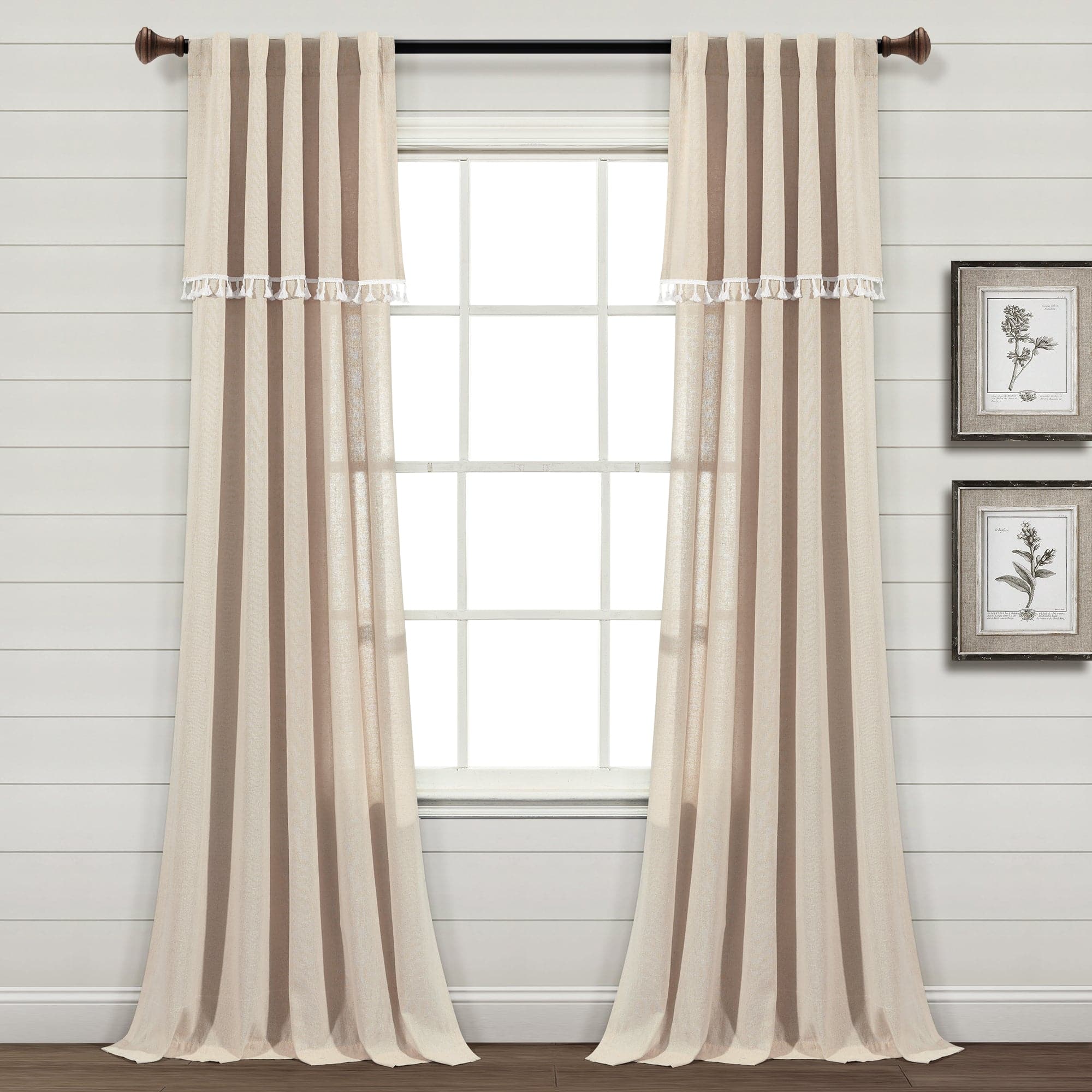 Elegant Ivy Tassel Faux Linen Window Curtain Panel Set - Blackout Drapes for Living Room, Bedroom & Dining Room - 2 Panels 84 Inch Length
