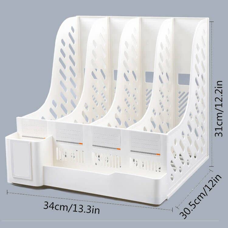 4 Compartment Plastic Storage Organizer Box - Magazine File Holder & Desk Organizer for Office, Home, School - Sturdy Binder Organizer with File Folders for Documents, Books, Stationery