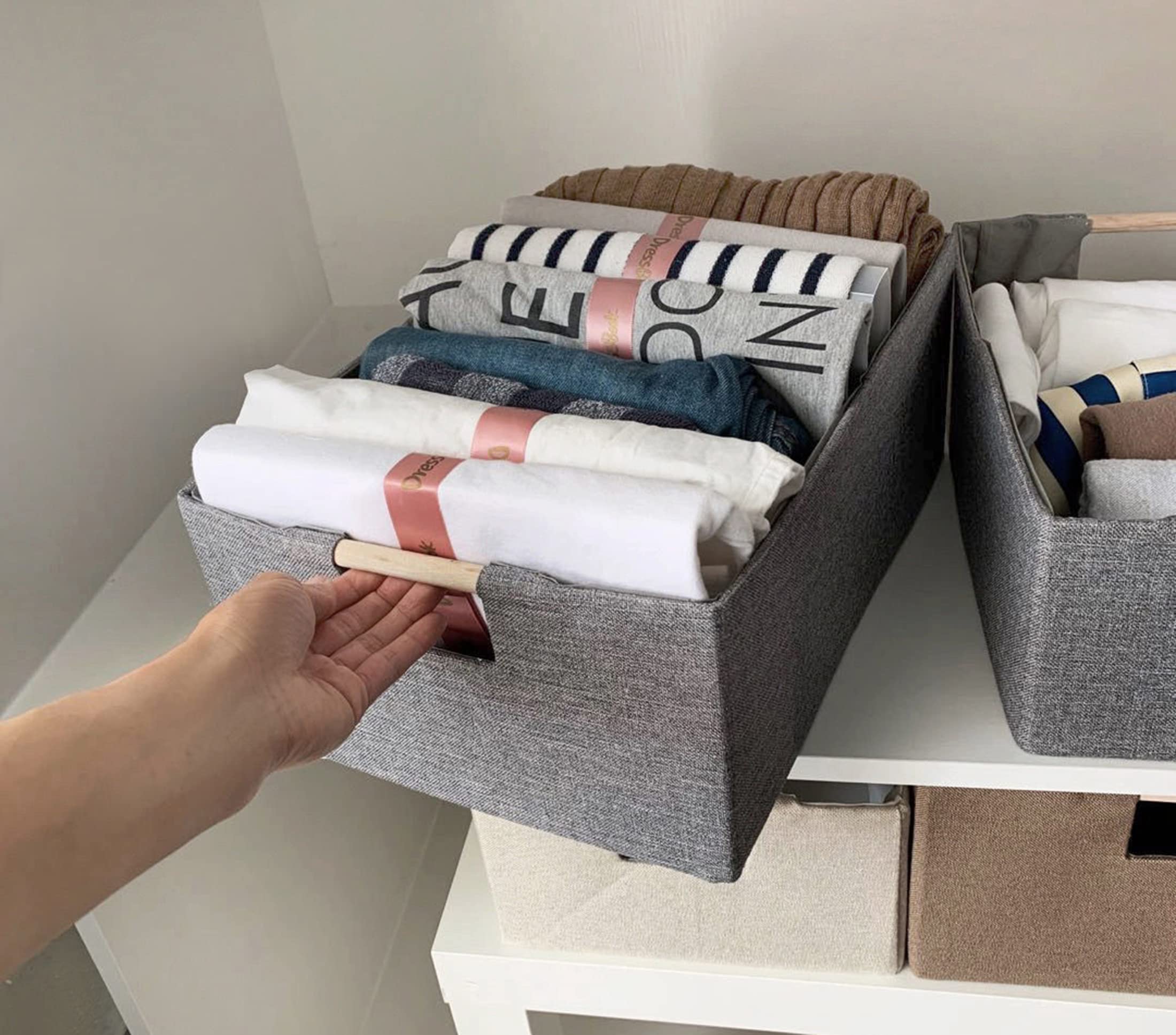 Foldable Storage Bins with Handles - Gray Rectangle Closet Baskets & Shelves Organizers for Home, Office, Car, Dorm Room | Perfect for Clothes, Toys, Books & Household Items Storage