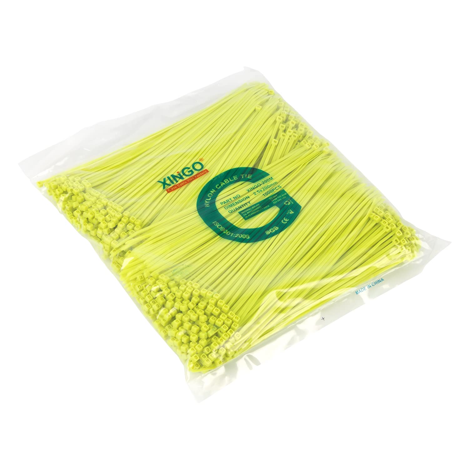 XINGO 1000 PCS 8 inch Self-Locking Nylon Cable Zip Ties - 18lb Strength, Small Tie Wraps for Indoor & Outdoor Use (Apple Green) - Perfect for Organizing Wires, Bundling Cables & DIY Projects