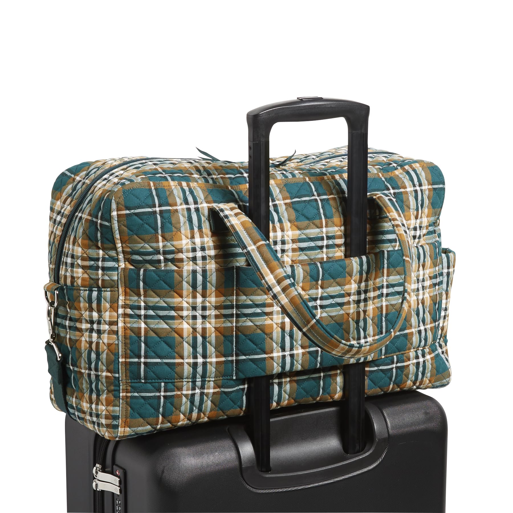 Vera Bradley Women's Cotton Weekender Travel Bag - Orchard Plaid - Spacious Overnight & Weekend Getaway Tote - Perfect for Travel, Gym, Beach & Carry-On