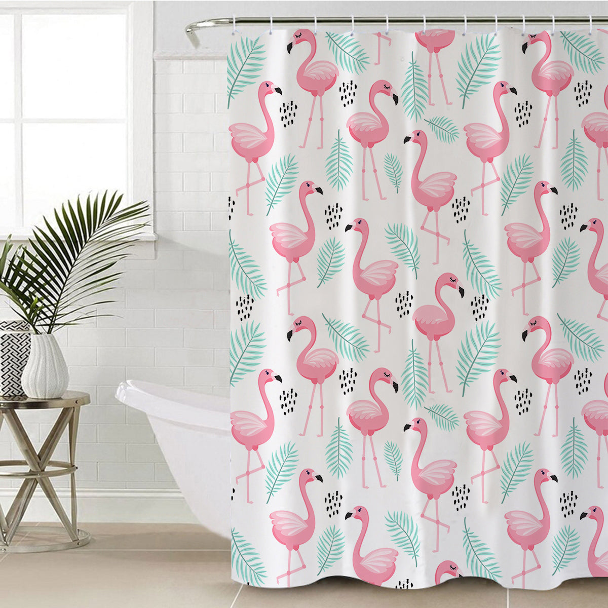 Flamingo Delight Waterproof Shower Curtain - Tropical Pink Flamingo Bathroom Decor for Beach & Boho Style Homes