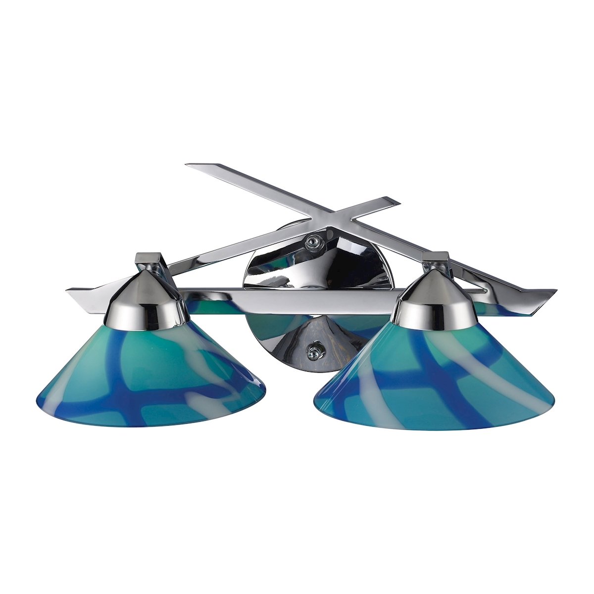 Refraction 2-Light Vanity Lamp in Polished Chrome with Caribbean Glass - Modern Bathroom Lighting Fixture for Makeup Vanity & Dressing Room