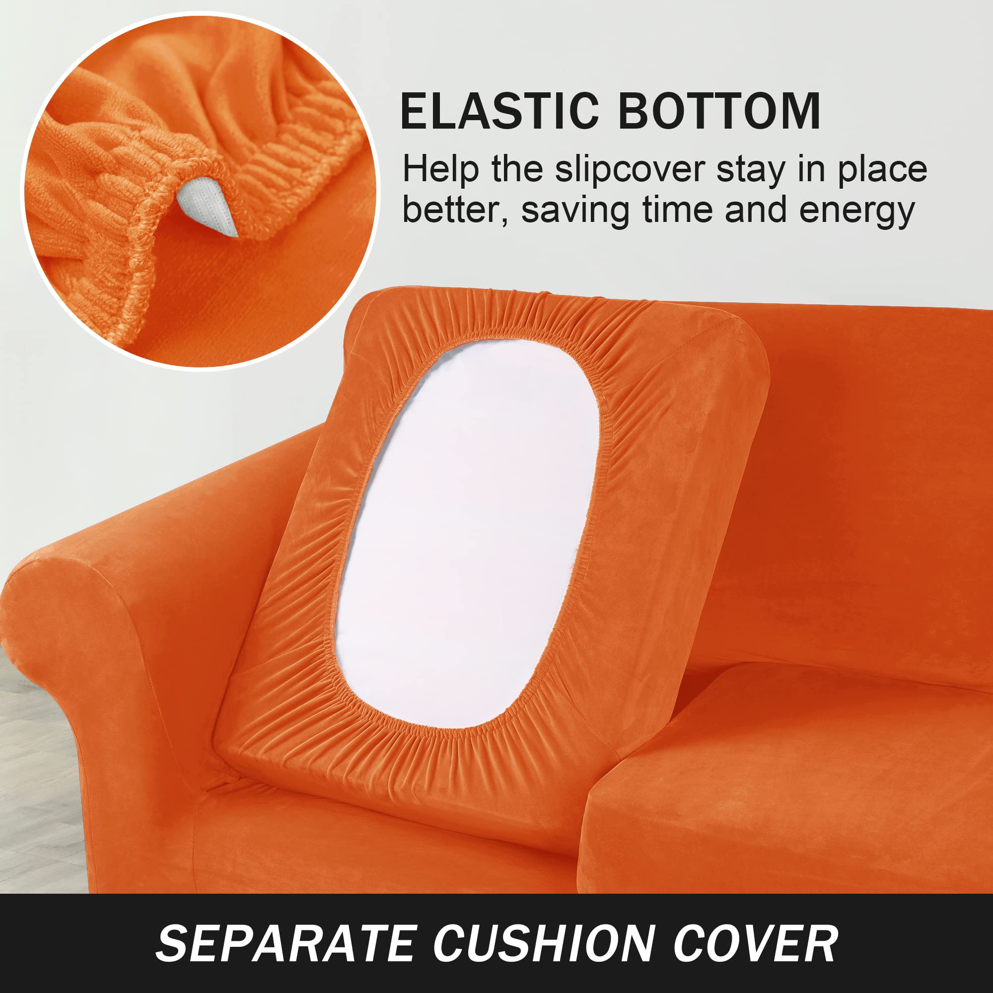 Ultra Soft Velvet Stretch Sofa Slipcover - Pet & Kid Friendly Furniture Protector for Couches & Chairs (Orange, Medium) | Perfect for Living Room, Family Room & Home Decor