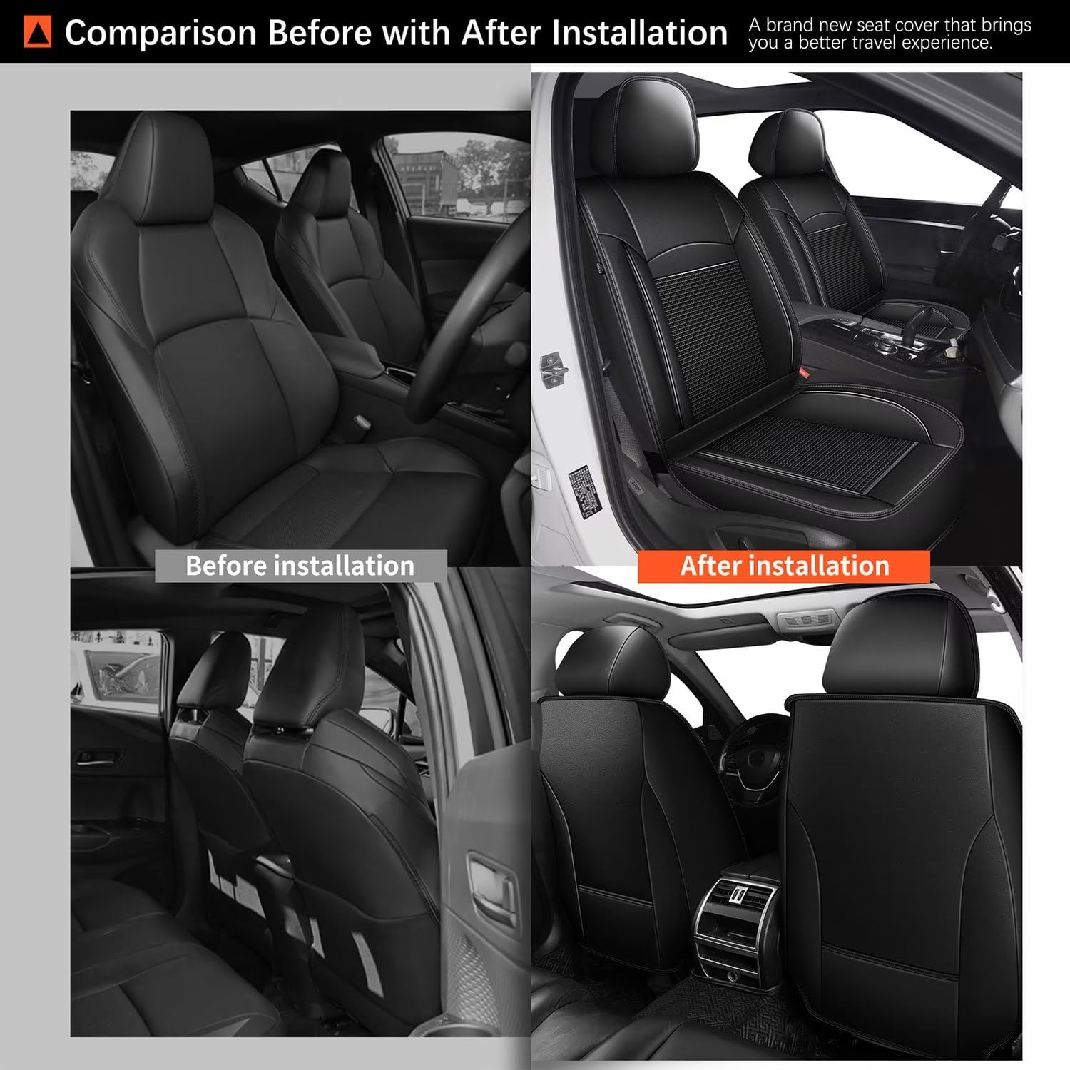 Premium Leather & Ice Silk Car Seat Covers for Volkswagen Jetta 2008-2025 - Waterproof, Breathable Front Seat Protectors (2-Piece Set, Black) | Perfect for Daily Commuting, Road Trips & Car Interior Protection