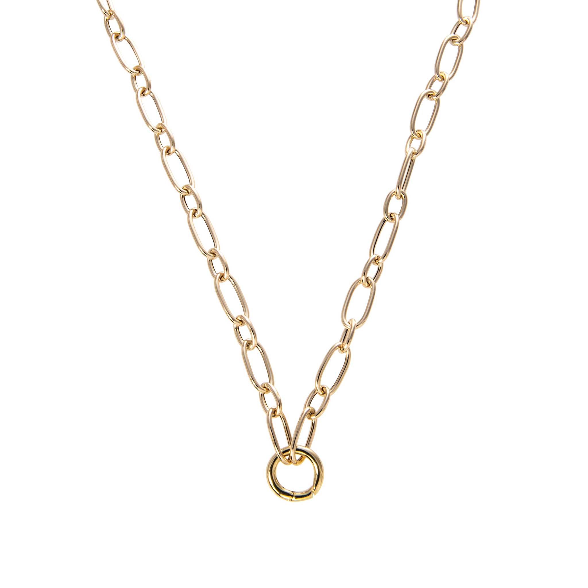 One Station Charm Holder Mixed Oval Link Necklace - Elegant Layering Jewelry for Women, Perfect for Everyday Wear & Special Occasions
