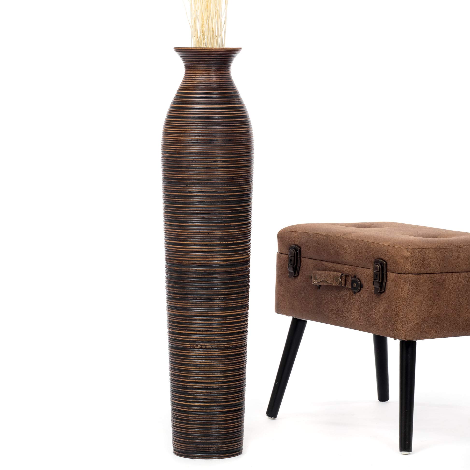 LEEWADEE 36 Inch Large Wooden Floor Vase - Handcrafted Brown Flower Holder for Decorative Branches, Dried Flowers & Home Decor - Perfect for Living Room, Entryway & Wedding Centerpiece Decorations