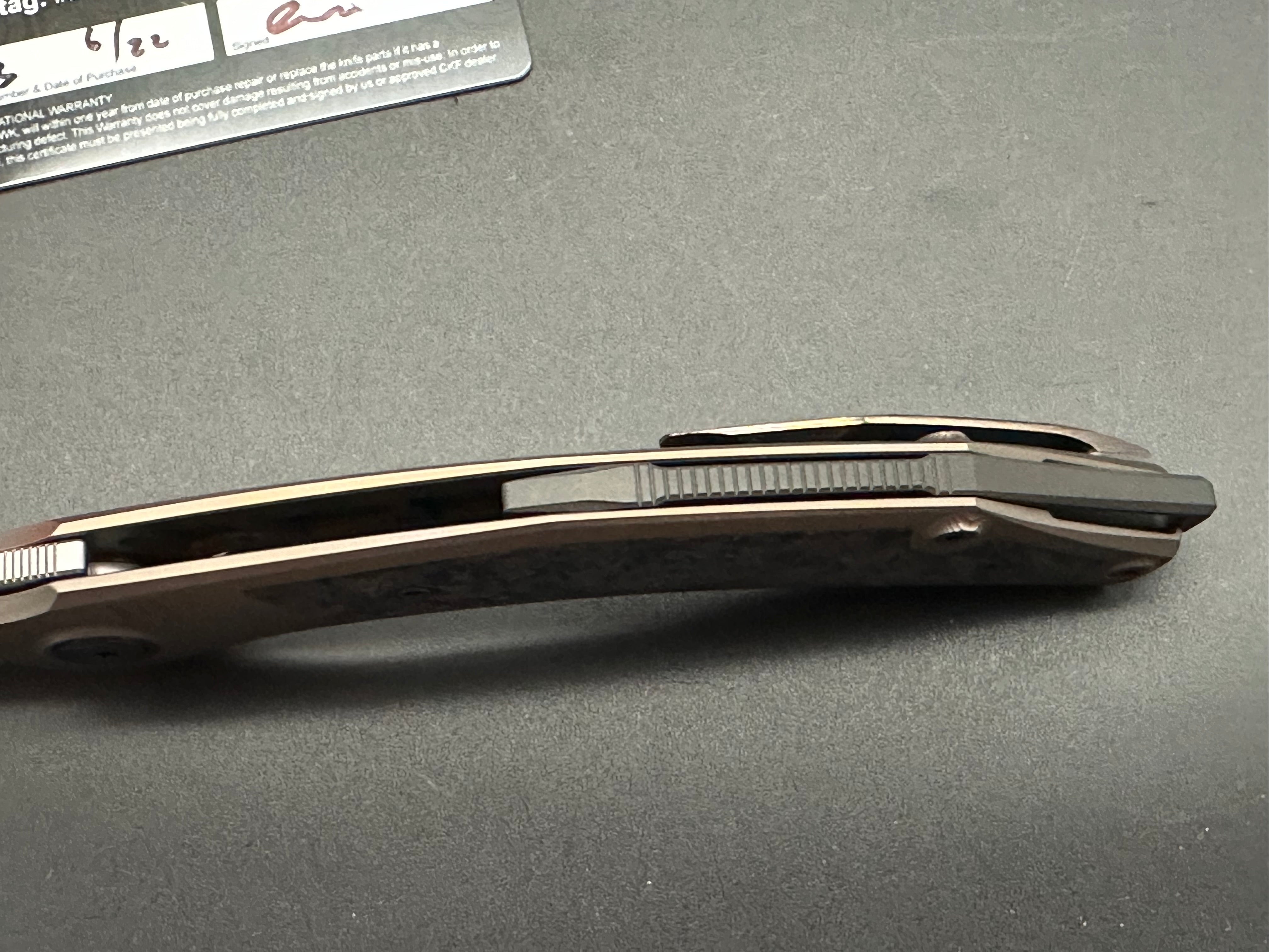 CKF Custom Knife Factory Ablya Folding Knife - Bronze Titanium, Carbon Fiber & Zircuti Handle with M390 Steel Blade - EDC, Outdoor, Camping, Survival Gear