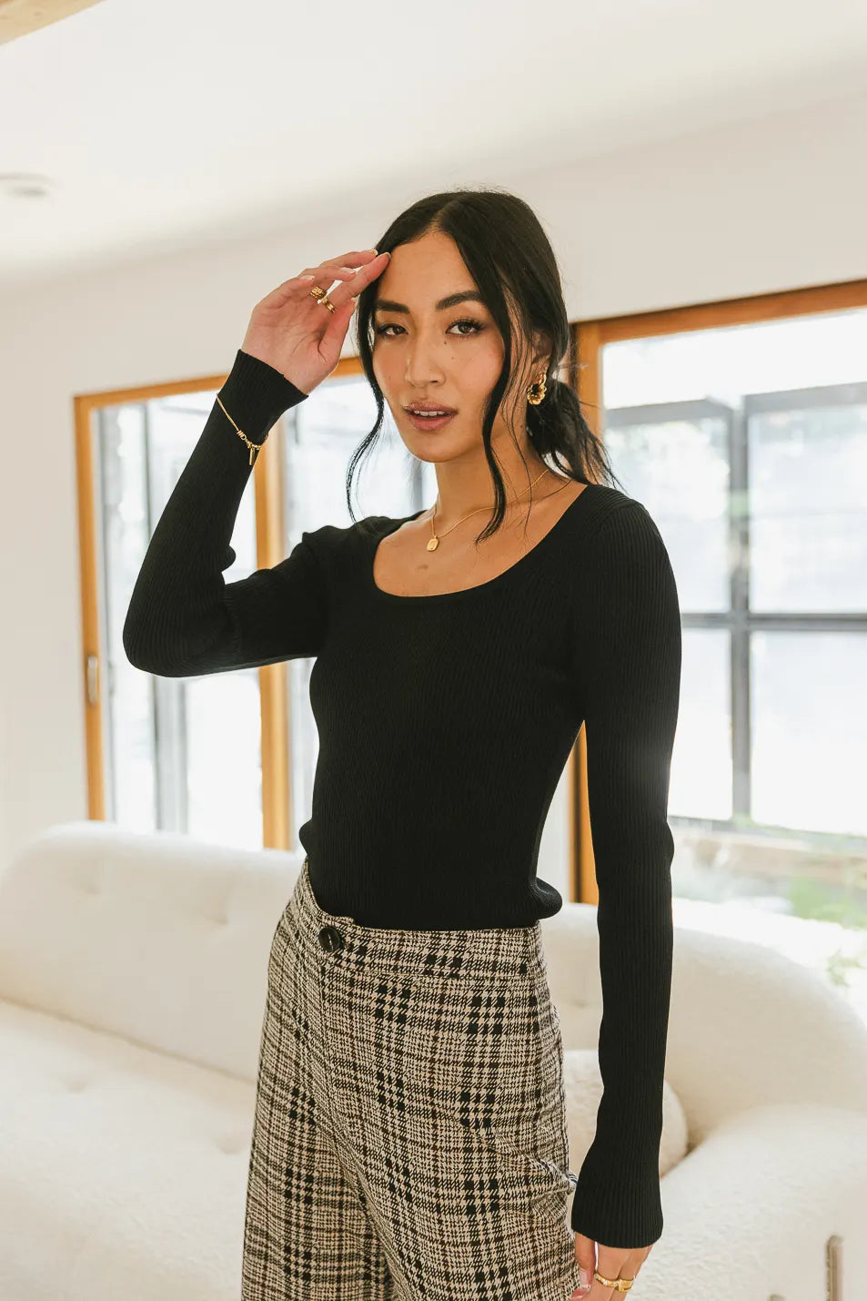Kali Fitted Ribbed Sweater for Women - Black Knit Pullover Winter Top | Cozy Casual Wear for Office, Date Night & Fall Outfits