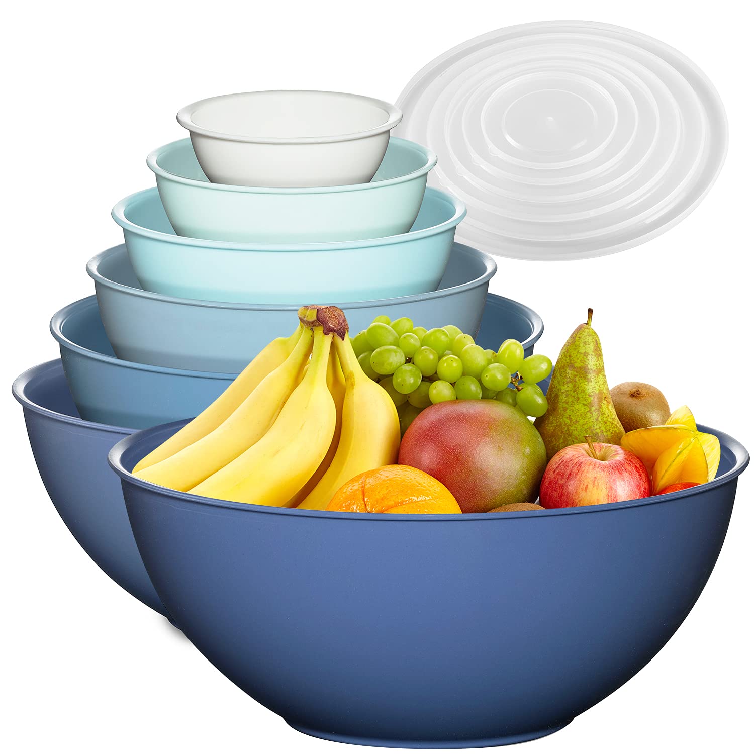 12-Piece Plastic Mixing Bowls Set with Lids - Colorful Nesting Food Prep Bowls for Leftovers, Fruit, Salads, Snacks & Potluck Dishes - Microwave & Freezer Safe - Perfect for Meal Prep, Baking & Kitchen Storage
