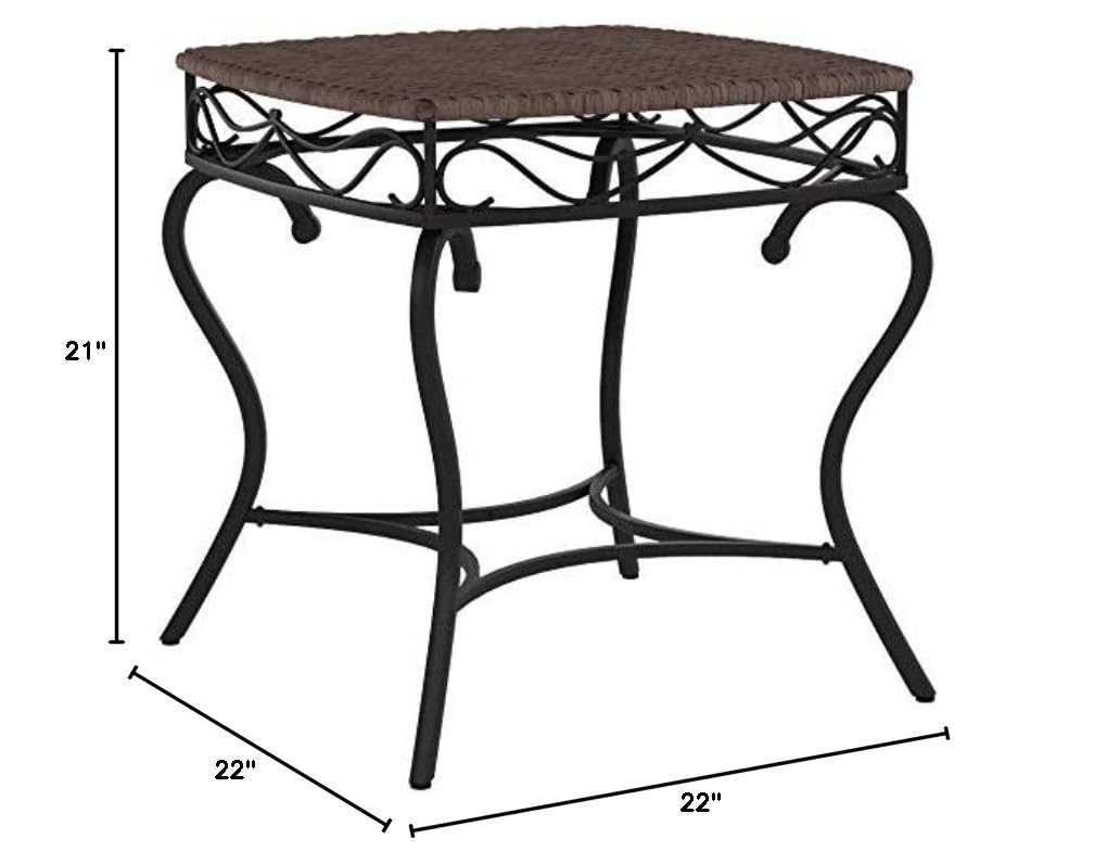 International Caravan Antique Brown Wicker Resin & Steel Patio Side Table - Outdoor Garden, Poolside, and Balcony Furniture for Relaxation