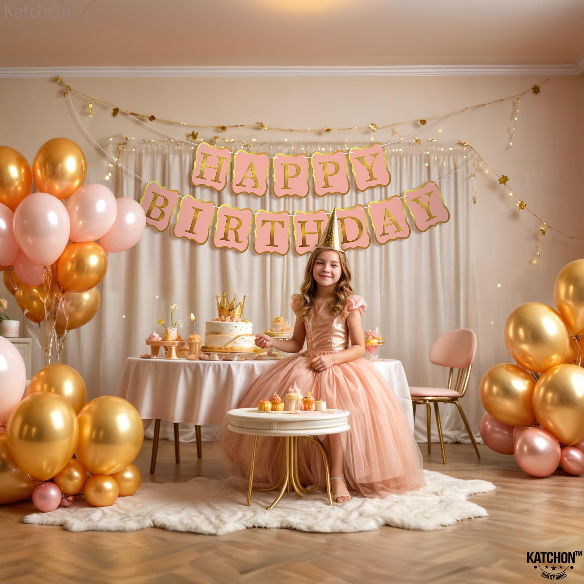 KatchOn 10ft Peach Happy Birthday Banner - No DIY Backdrop Sign for Birthday Party Decorations | Perfect for Indoor & Outdoor Celebrations, Baby Showers, and Festive Events