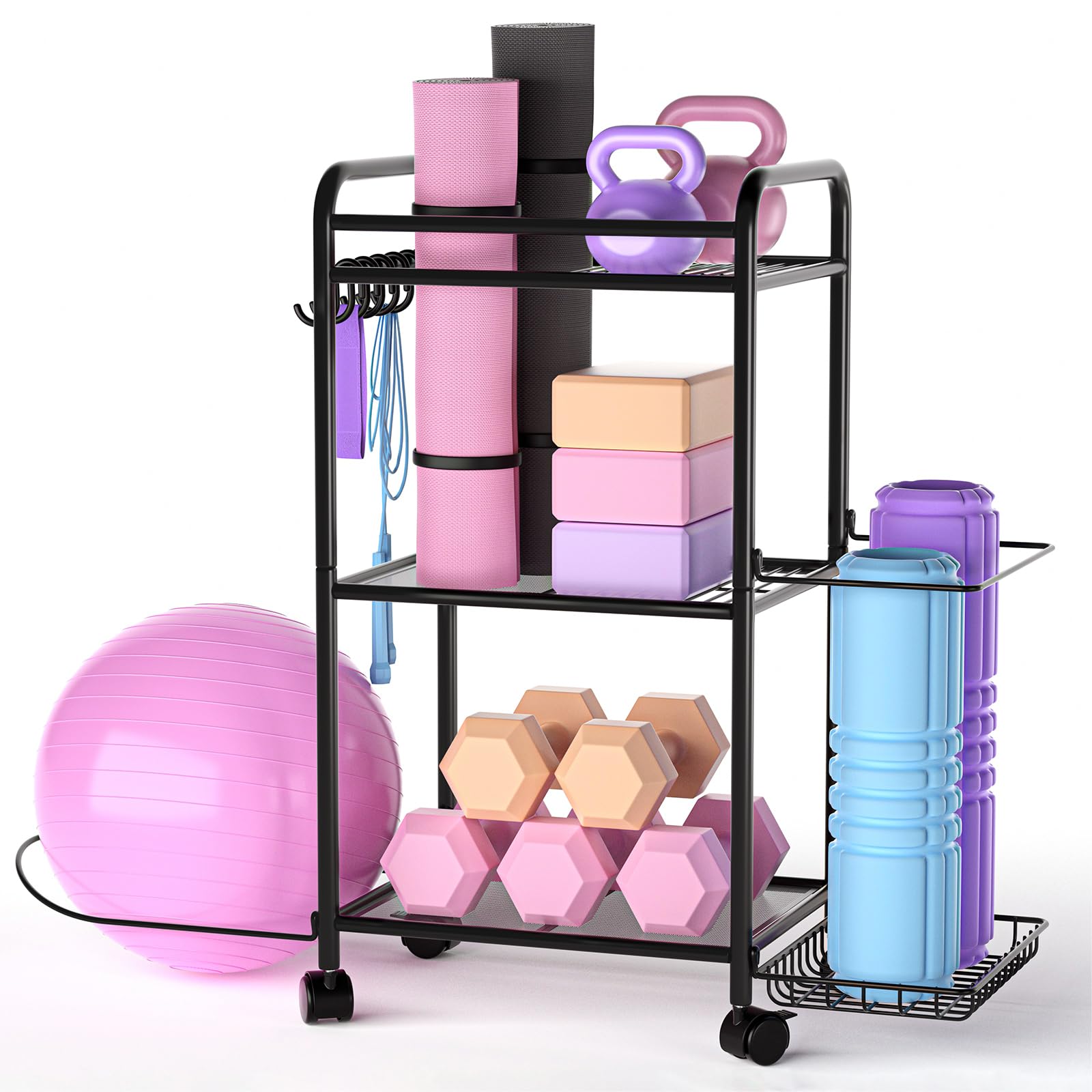 Highpro Workout Storage Organizer - Yoga Mat Holder & Storage Rack for Home Gym, Exercise Equipment - Perfect for Yoga, Pilates, and Fitness Accessories Organization