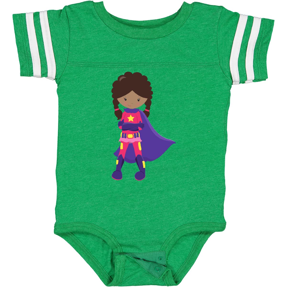 Inktastic African American Superhero Girl Cape Baby Bodysuit - Cute Superhero Outfit for Infants & Toddlers - Perfect for Halloween, Cosplay & Birthday Parties