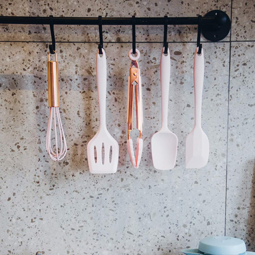 5-Piece Silicone Kitchen Utensil Set - Mini Baking Scrapers & Egg Beater with Rose Gold Handles - Safe Non-Toxic Children's Baking Tools for Cake Decorating, Cookie Dough, and DIY Dessert Making