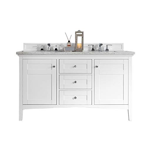 59 Inch Double Bathroom Vanity in Bright White - Modern Freestanding Vanity with Sink for Master Bathroom & Powder Room