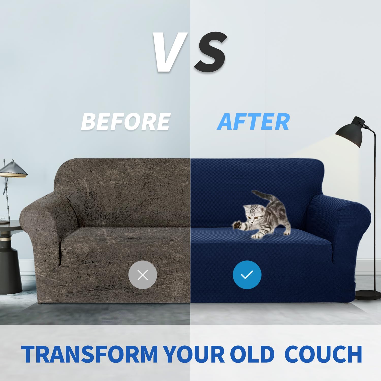 ZNSAYOTX Jacquard Stretch Slipcover for Living Room Chairs - Anti-Slip, Pet-Friendly Sofa Cover with Arms, Navy Blue Furniture Protector for Armchairs & Couches | Perfect for Home Decor, Pet Owners & Furniture Protection