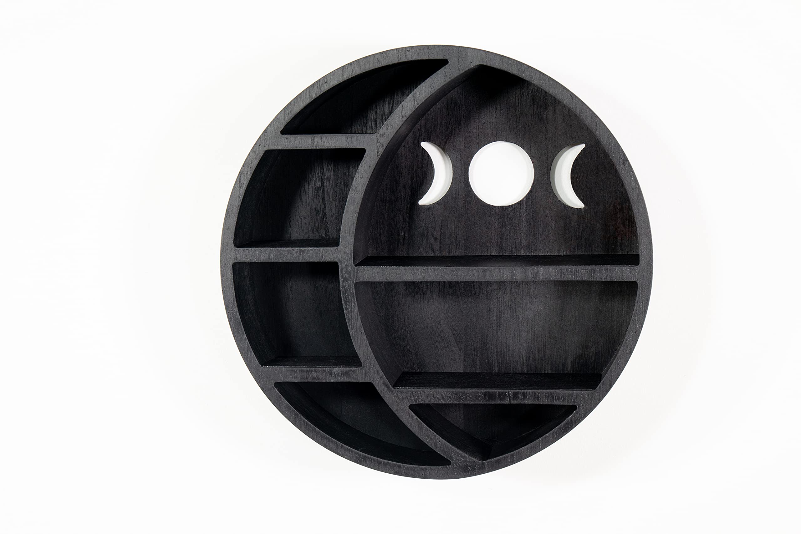 Wooden Black Full Moon Floating Shelf - Wall Mounted Hanging Rack for Living Room & Kitchen Decor | Moon Shaped Wall Shelf for Home, Bedroom, Office | Perfect for Displaying Plants, Books & Decorative Items