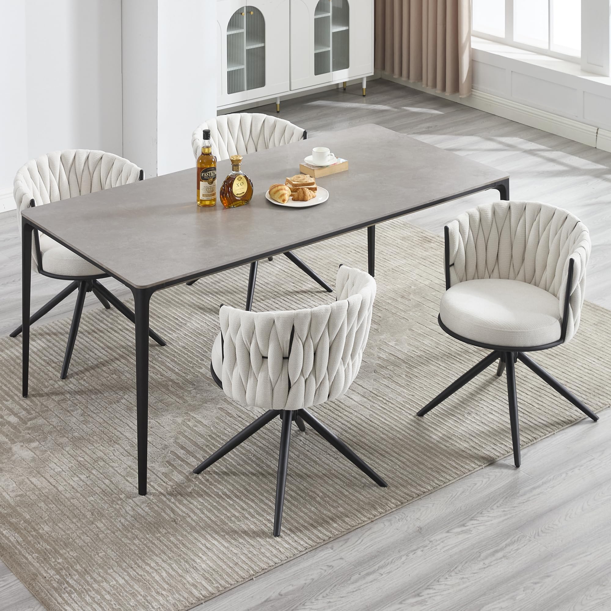 BFZ Dining Chairs Set of 2 - Modern Swivel Upholstered Fabric Chairs with Thick Cushions & Woven Back - Mid Century Style Kitchen & Dining Room Chairs - Perfect for Small Spaces, Breakfast Nooks & Contemporary Home Decor